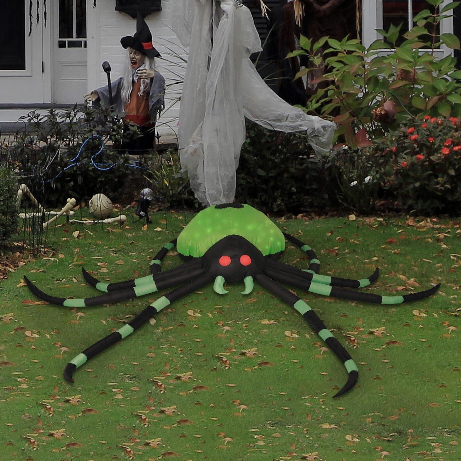 Giant 6.5-ft Green and Black Inflatable Spider with LED Lights