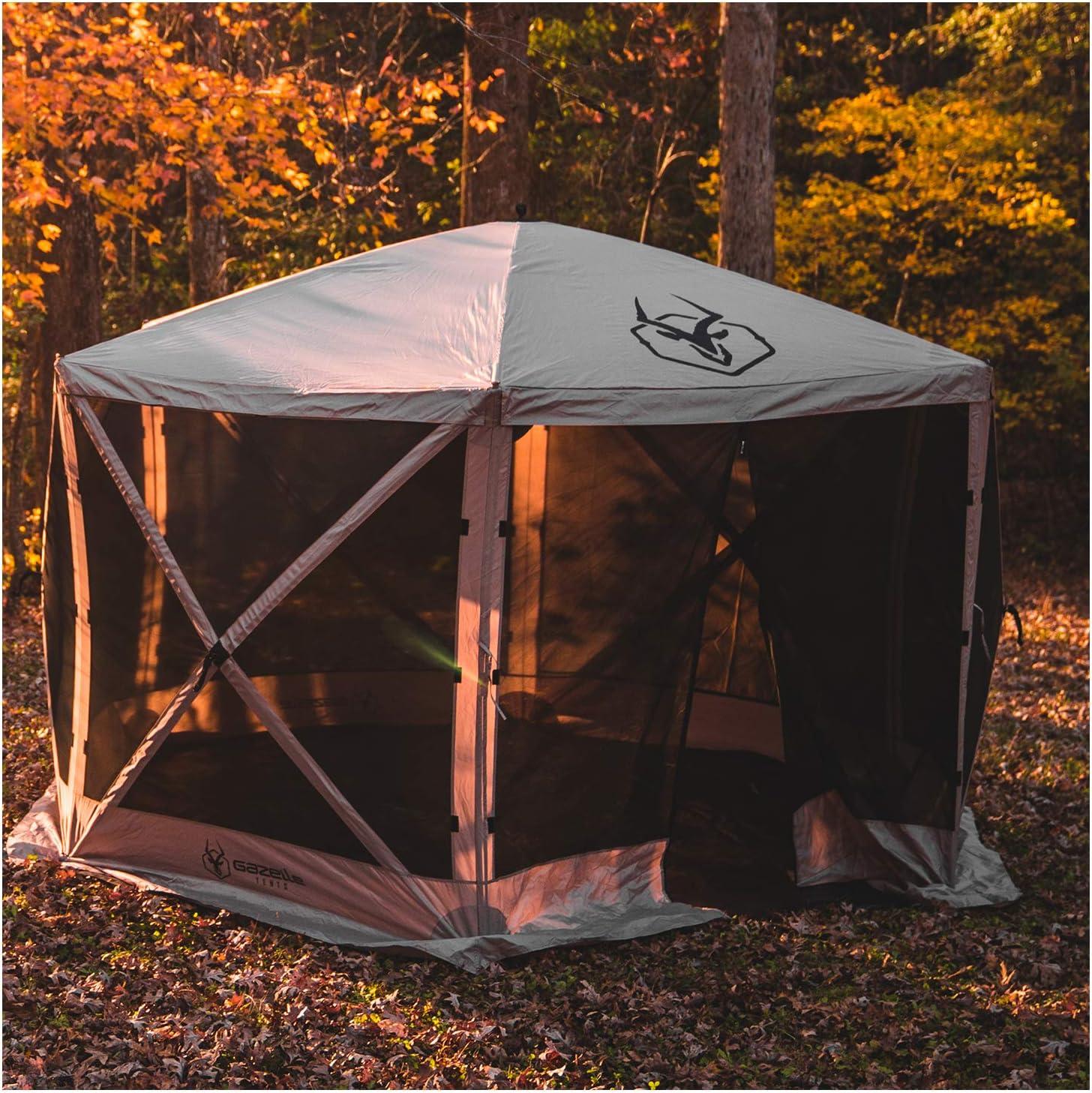 Gazelle Tents G6 6-Sided Portable Gazebo, Pop-Up Hub Screen Tent, Desert Sand, Includes free 3 Pak of wind panels, GK908