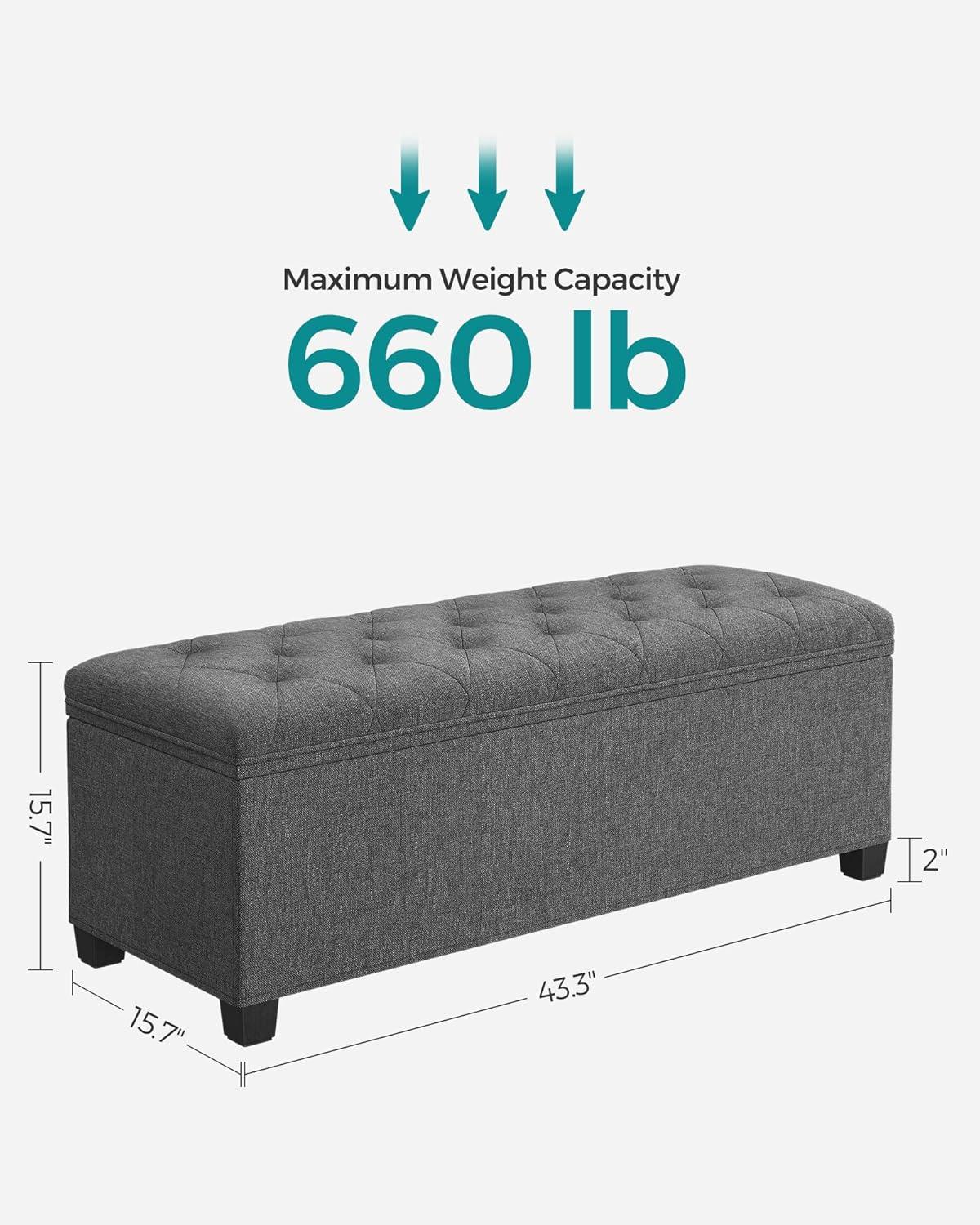 Dark Grey Fabric Upholstered Rectangular Tufted Storage Ottoman Bench