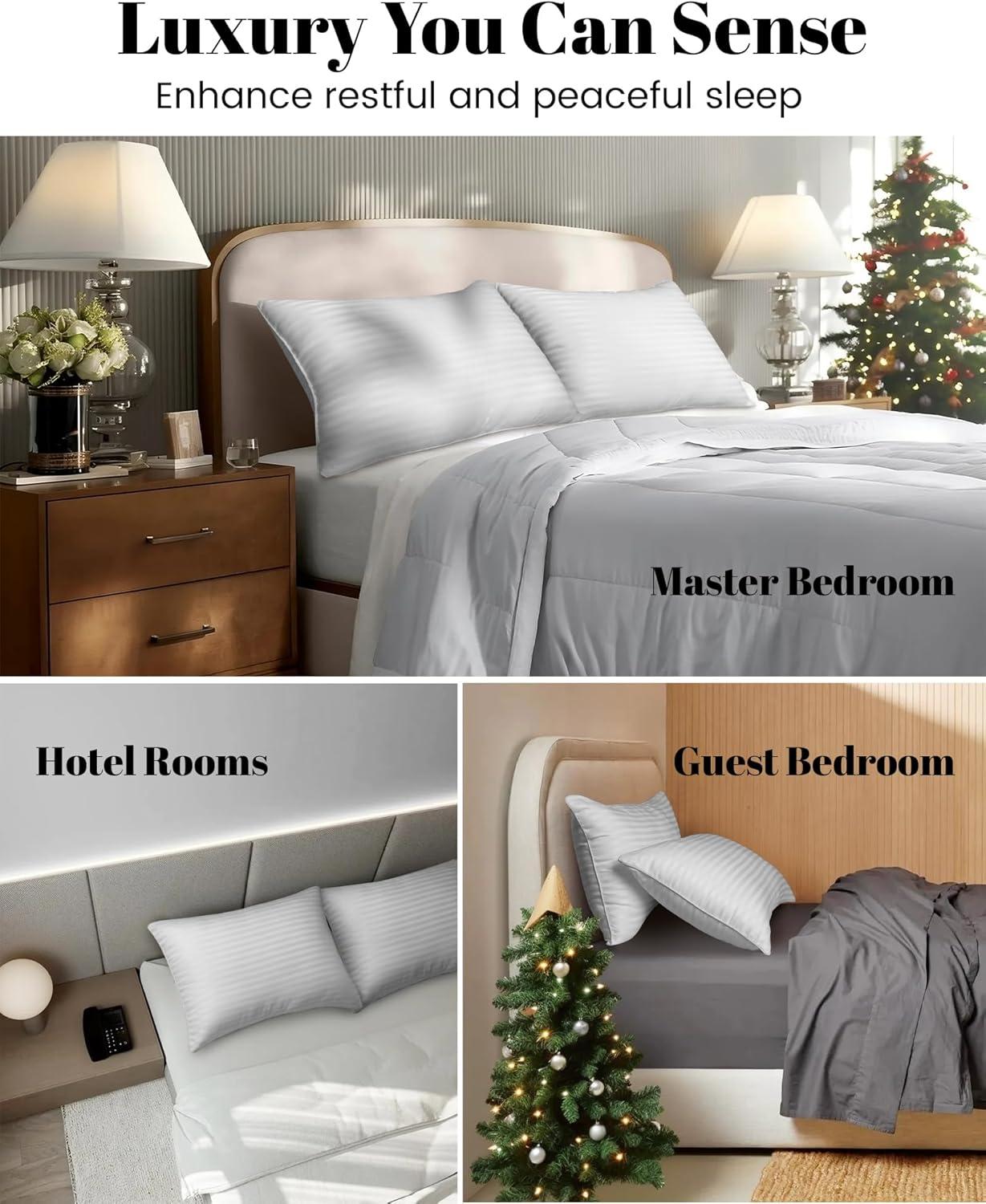 Hotel Collection Bed Pillows For Sleeping, Bed Pillows Queen Size Set Of 2,Gusseted Pillow For Back, Stomach Or Side Sleepers