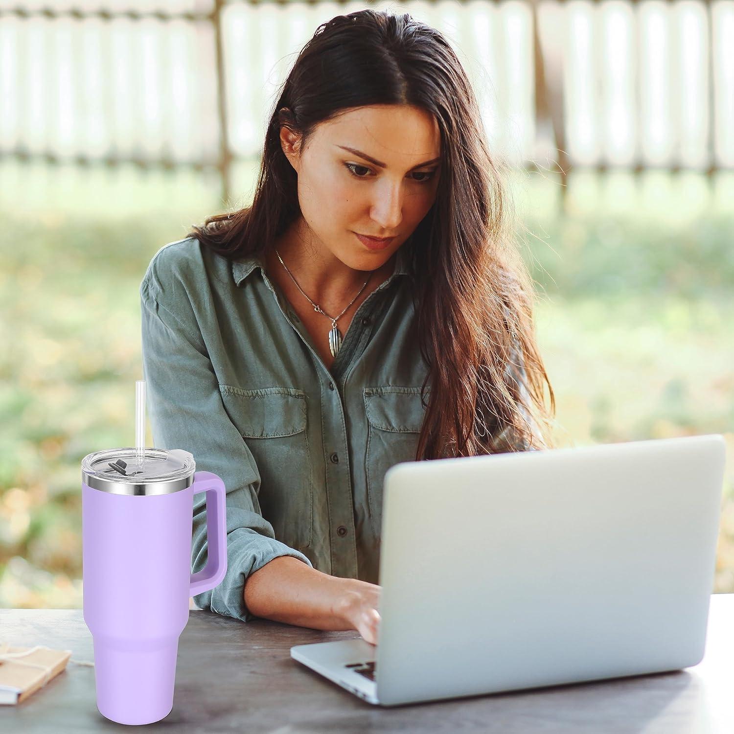40oz Explosive Car Cup Handle Thermos Cup Stainless Steel Large Capacity Cold Straw Ice Bullion Cup