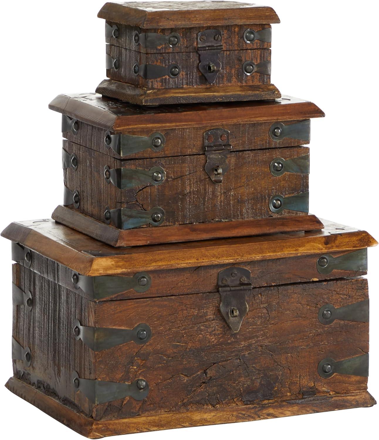 Rustic Reclaimed Wood Lidded Organizer Boxes with Dividers - Set of 3