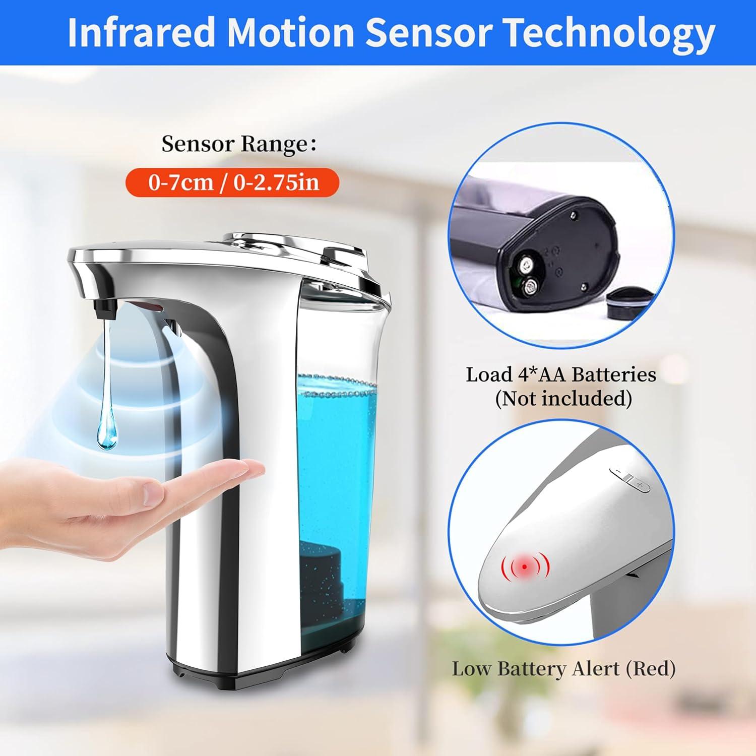 FKWin Automatic Soap Dispenser, Touchless Hand Soap Dispensers 17oz/500ml with 5 Adjustable Soap Levels, Kitchen Soap Dispensers, Liquid Hand Soap Dispenser Bathroom, Silver