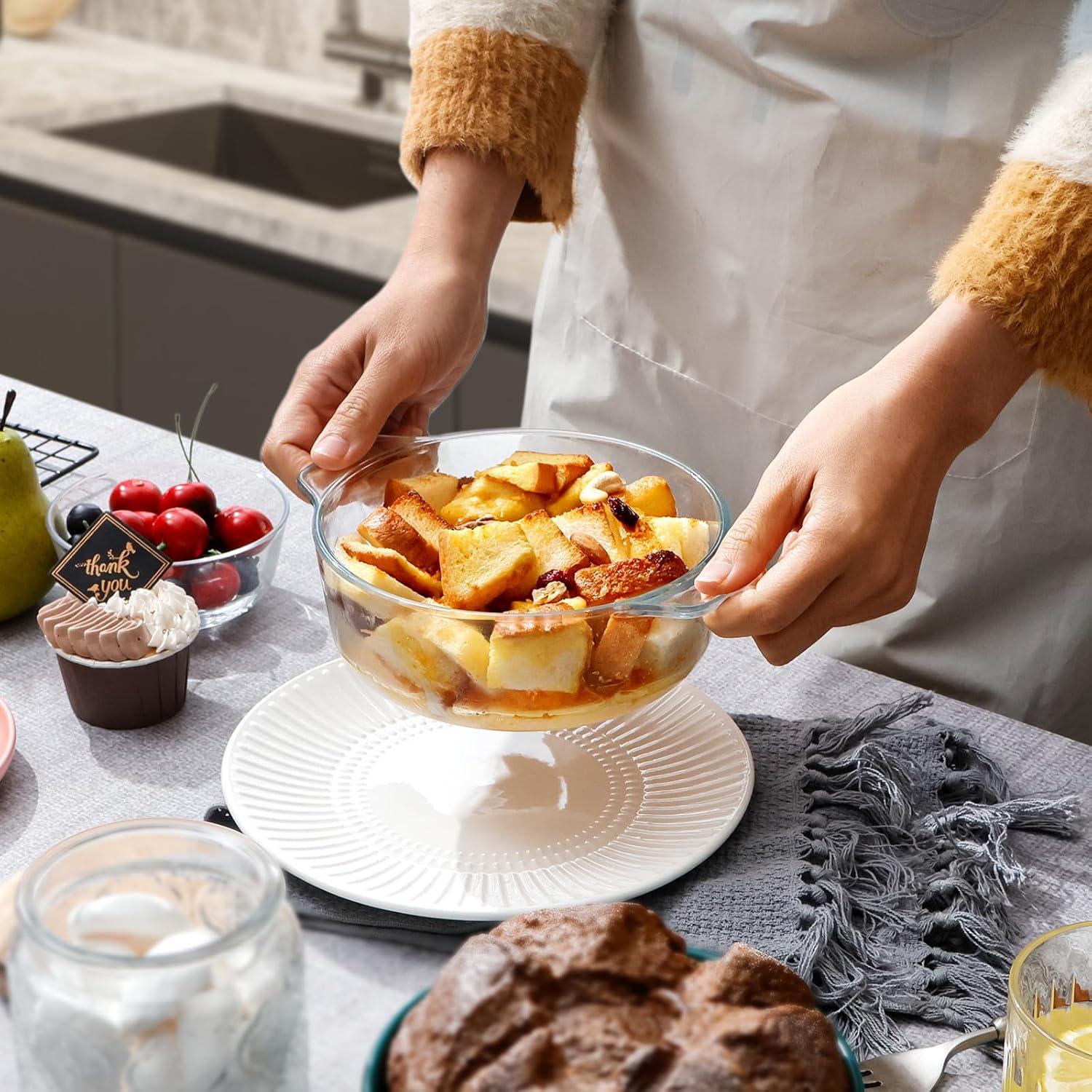 NUTRIUPS 0.8L Glass Casserole Dish with Lid Oven Safe Square Casserole Dish 5.9in Glass Microwave Bowl With Lid Microwavable Cookware (25oz-Mini)