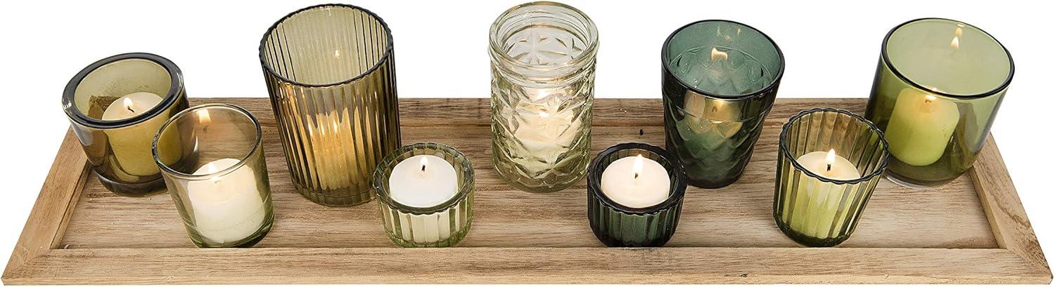 Storied Home Glass & Wood Candle Gift Set Green 22 in - Bohemian Charm, Mixed Holder Set