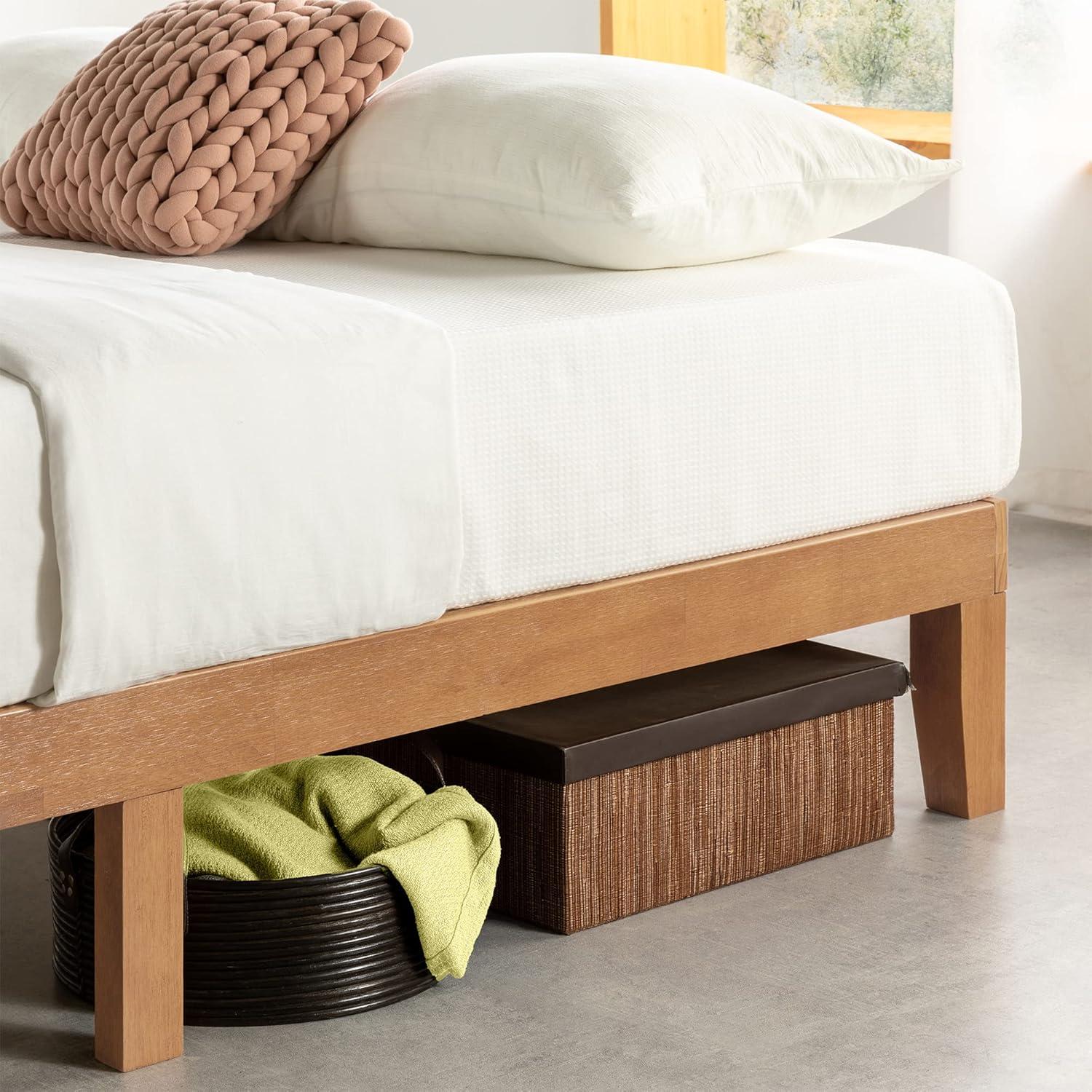 Natural Pine Full Solid Wood Platform Bed with Slats