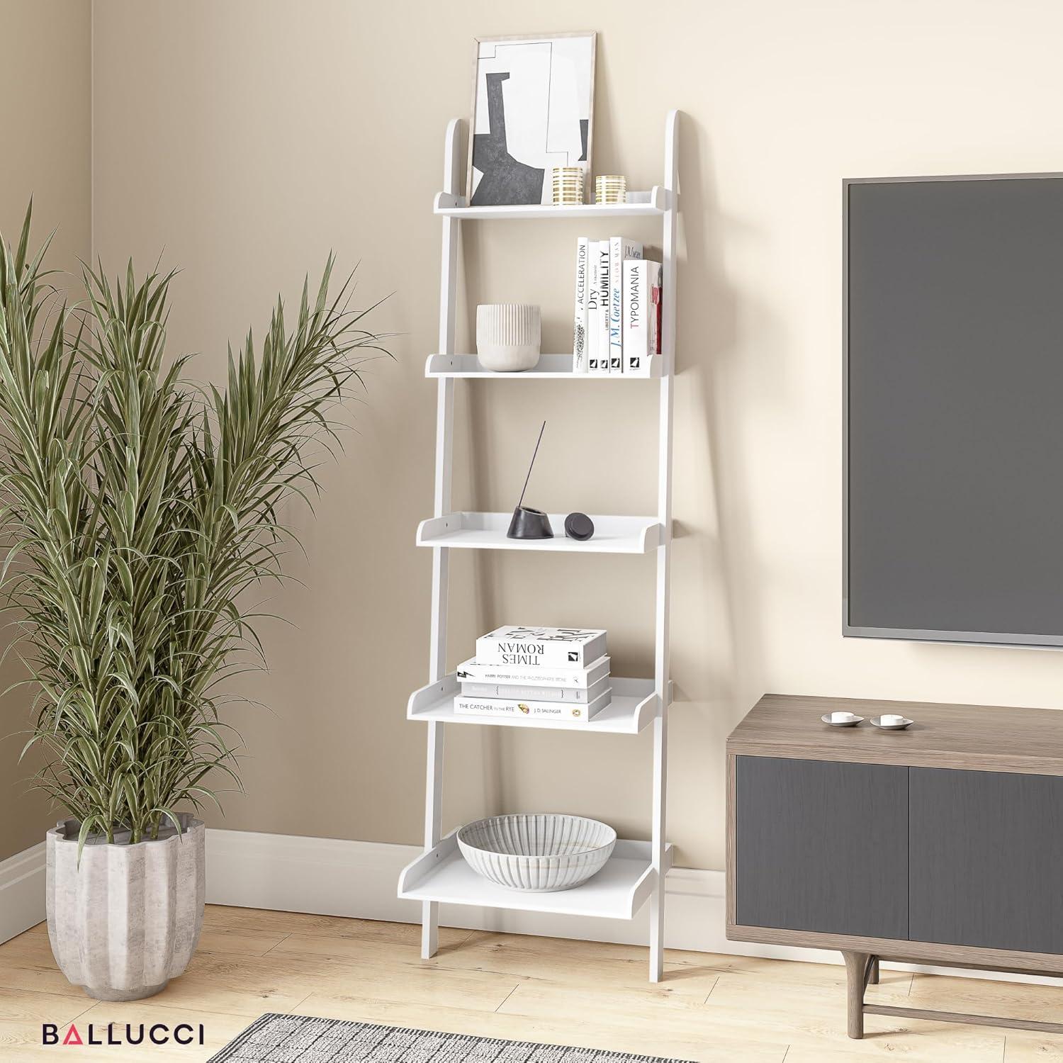 Ballucci Lado 5-Tier 67" H x 18" W Wood Leaning Ladder Bookcase