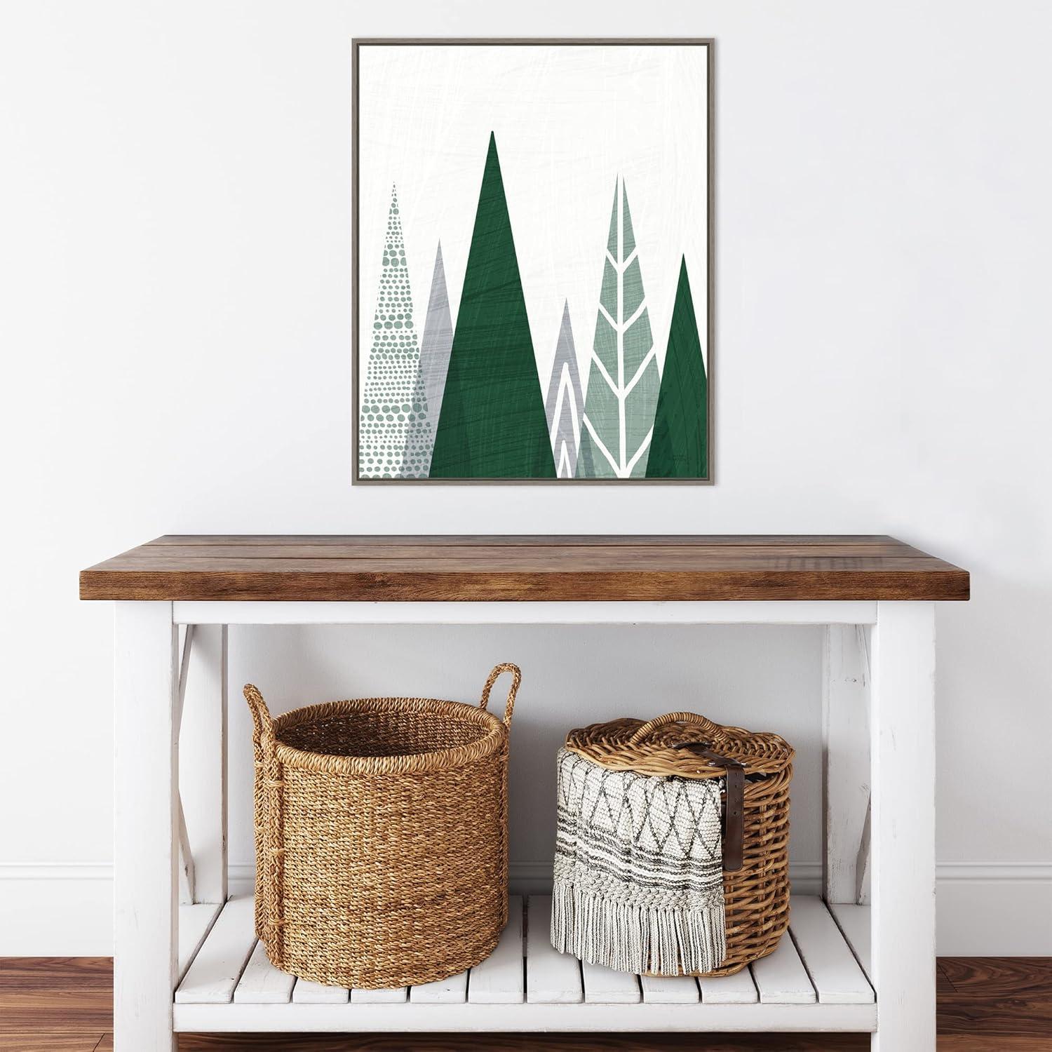 Amanti Art Geometric Forest II Green Gray by Michael Mullan Canvas Wall Art Print Framed 23-in. x 28-in.