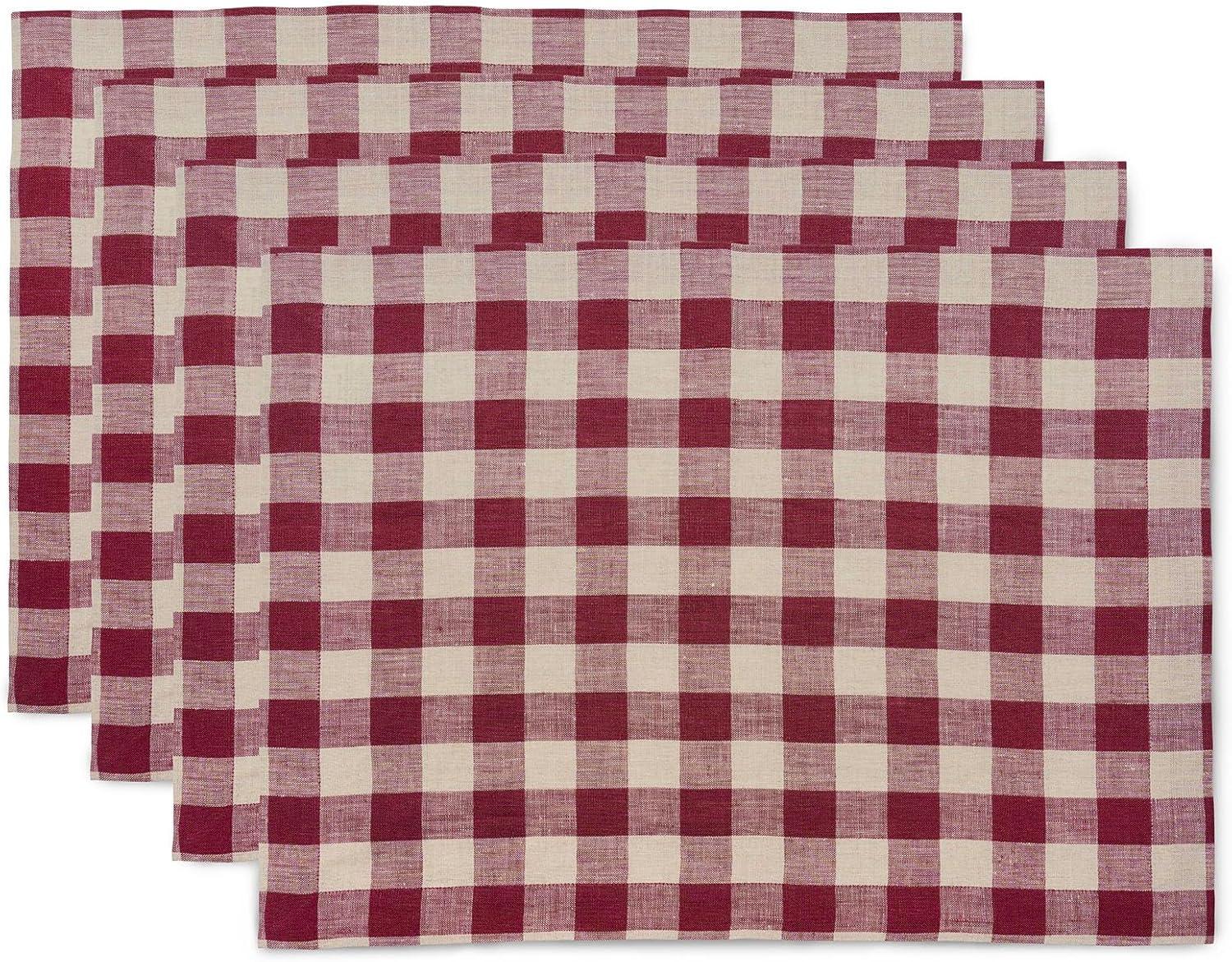 Solino Home Morgan Check - 100% Pure Linen Placemats (Set of 4)