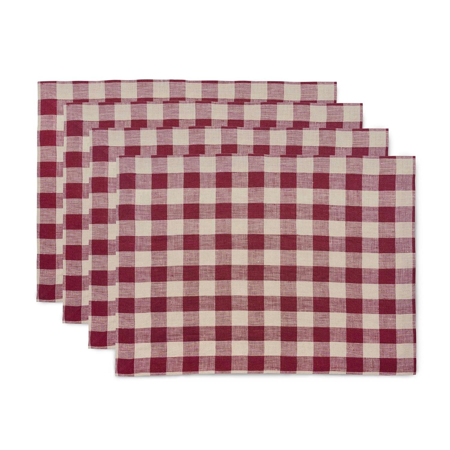 Solino Home Morgan Check - 100% Pure Linen Placemats (Set of 4)