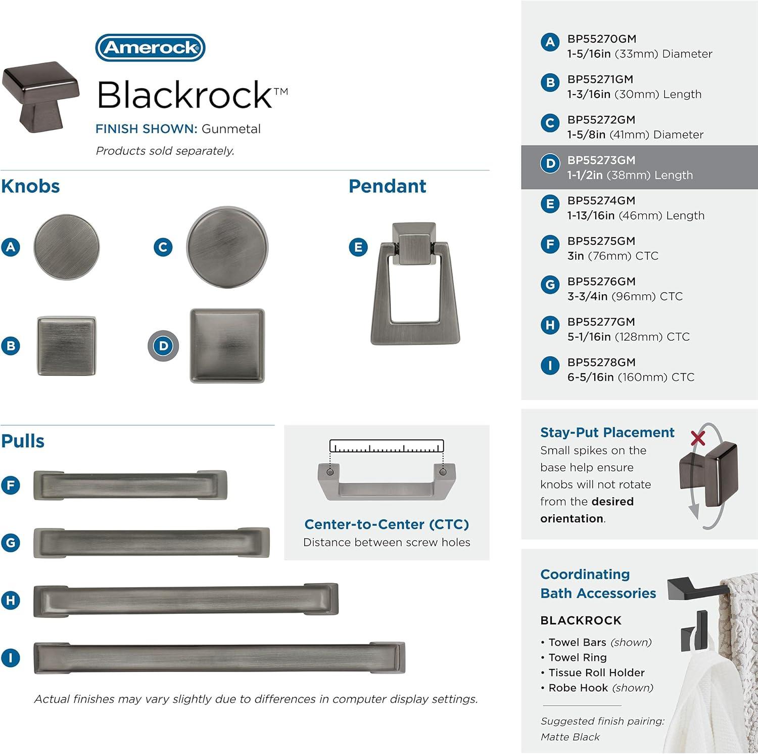 Amerock Blackrock 1-1/2 inch (38mm) Length Gunmetal Cabinet Knob