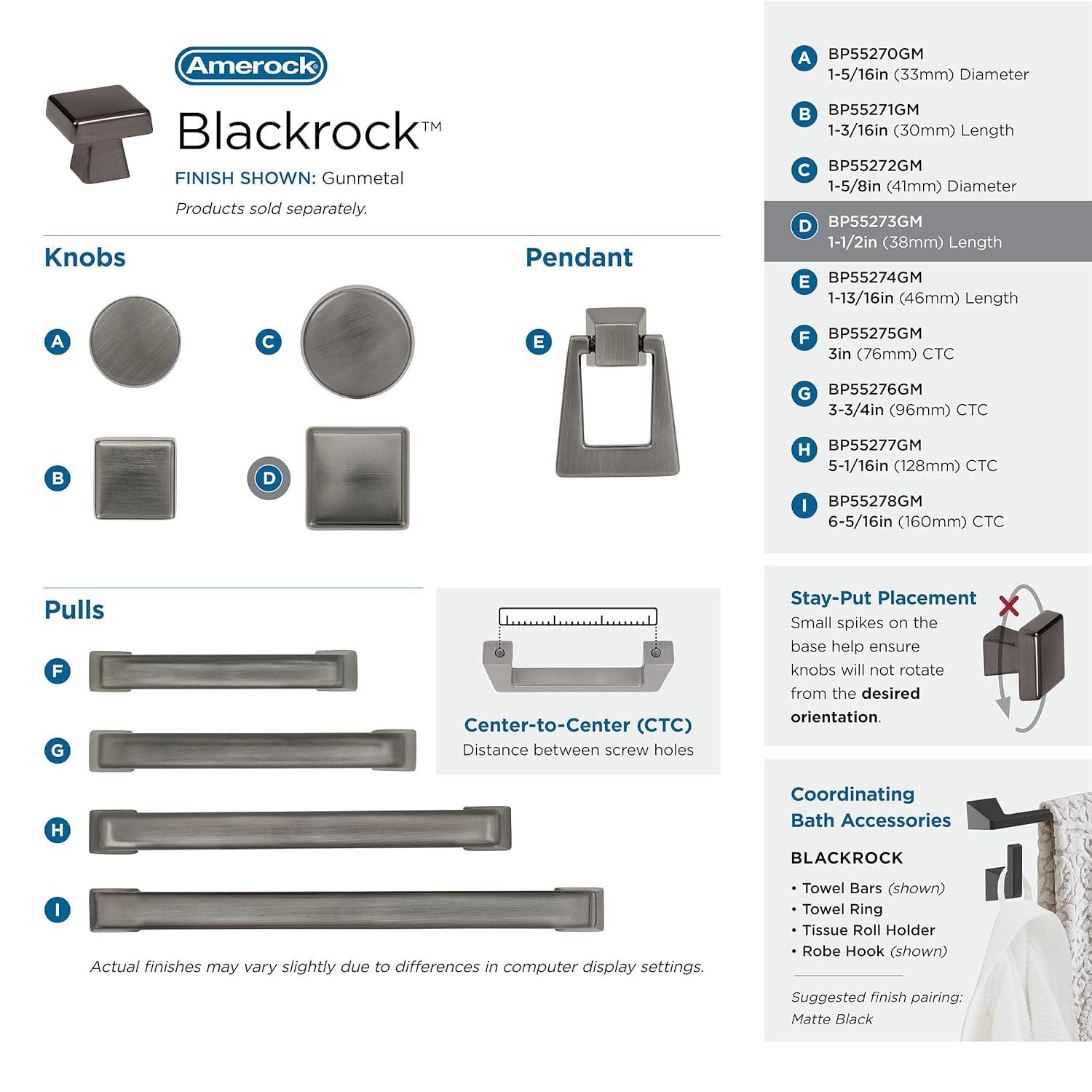 Amerock Blackrock 1-1/2 inch (38mm) Length Gunmetal Cabinet Knob