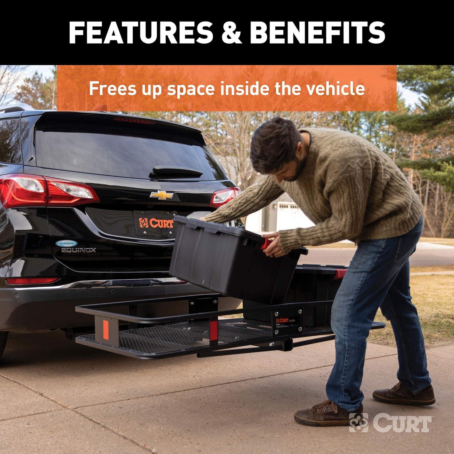 SAIYA 60x24x6 Hitch Cargo Carrier for 2 Inch Receiver, 500LB Capacity Hitch Mount Cargo Rack Carrier, Folding Hitch Cargo Basket with Antirust Coat