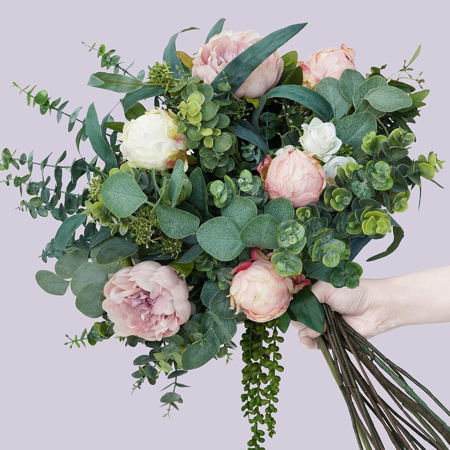 ToccoLeggero 10 Pcs Mixed Eucalyptus Leaves Stems Bulk Artificial Silver Dollar Picks Faux Branches For Vase Bouquets Floral Arrangement Wreath Farmhouse Rustic Greenery Decor