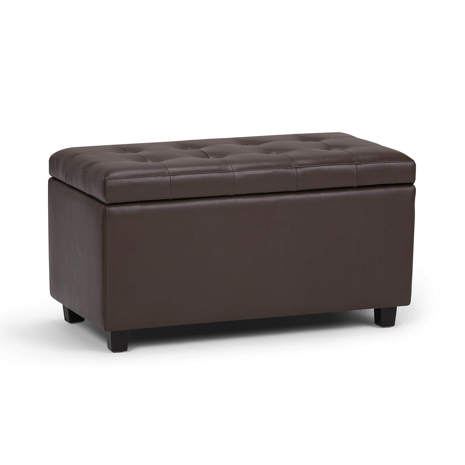 Simpli Home Cosmopolitan 34"W Upholstered Storage Ottoman with Tufted Design and Large Interior Storage