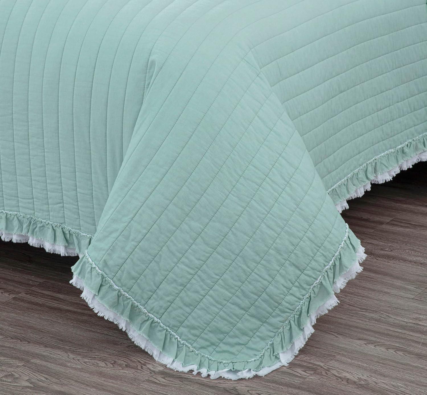 Chezmoi Collection Bonnie Double Frayed Ruffled Edge Cotton Quilt Set