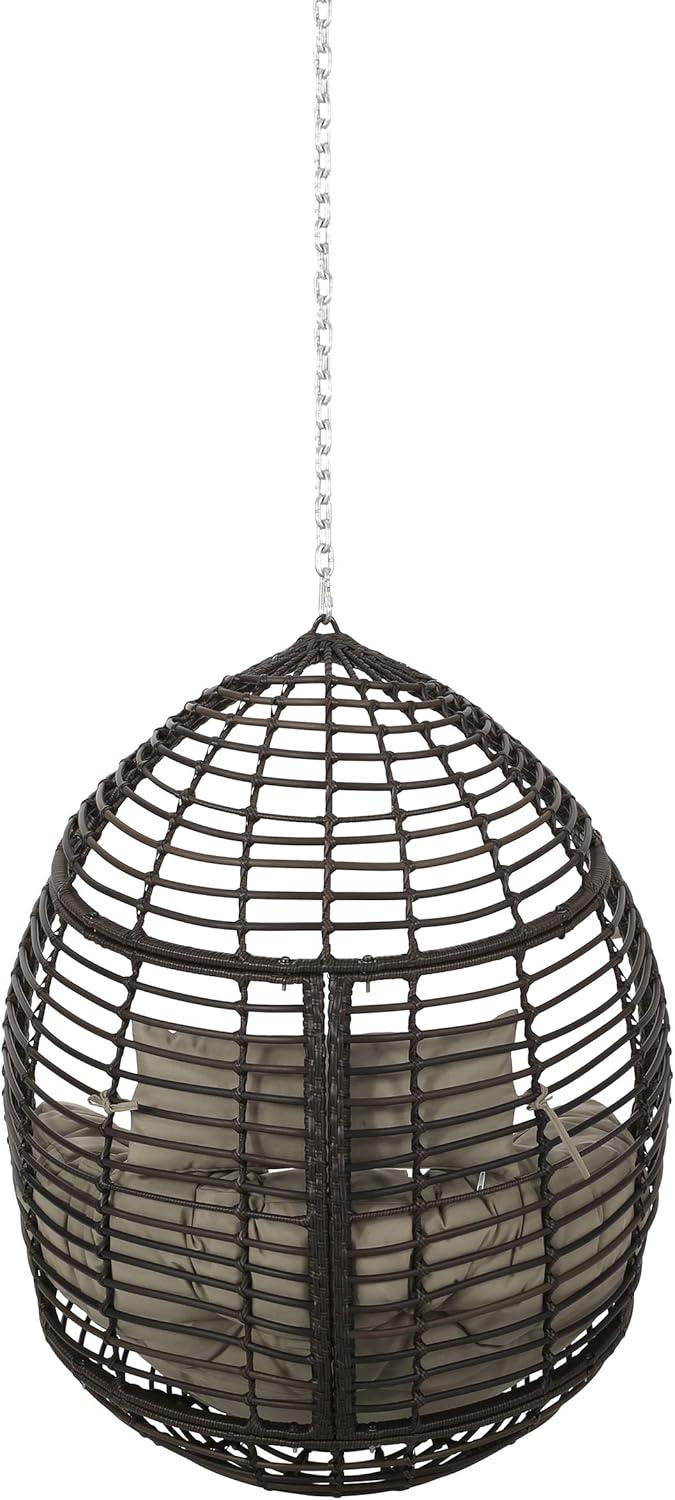 Morris Indoor/Outdoor Wicker Hanging Chair with 8' Chain - Christopher Knight Home: Cushioned, Weather-Resistant