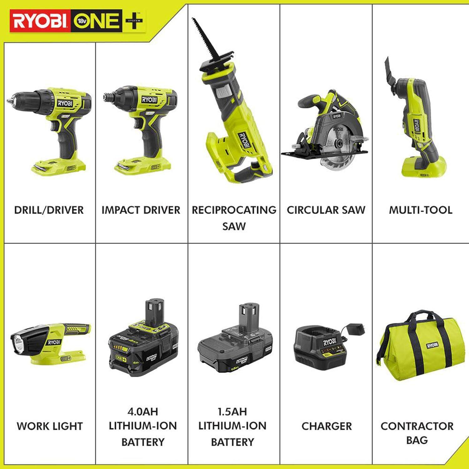 Ryobi 18V Green Lithium-Ion 6-Tool Combo Kit with Batteries