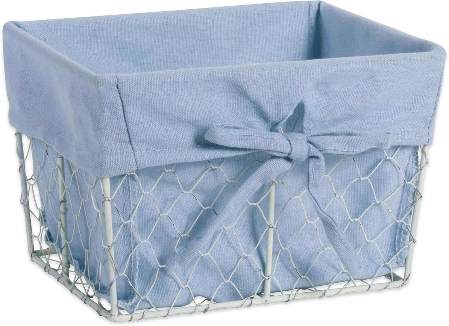 DII 7" Metal Small Chicken Wire Basket in Washed Denim Blue/White (Set of 3)