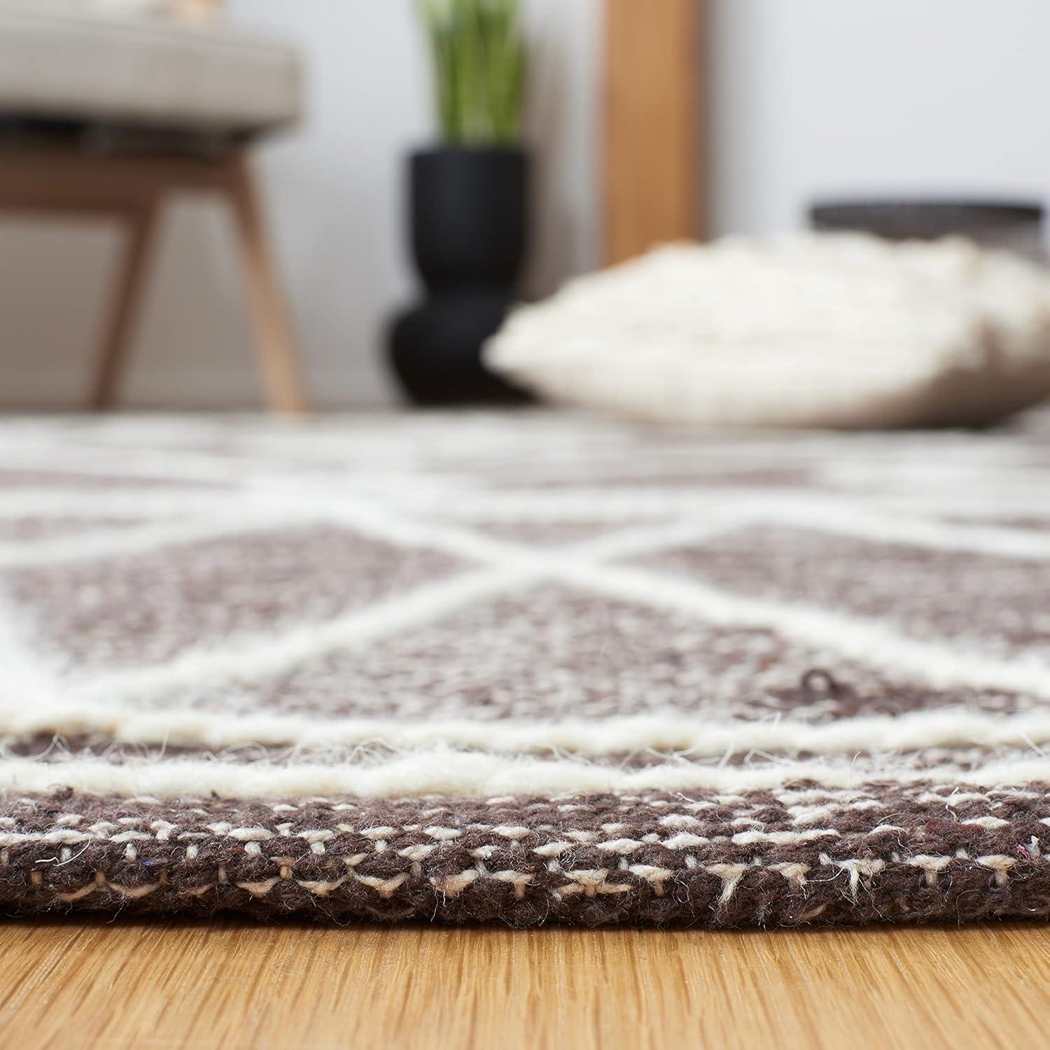 Ivory and Brown Handwoven Wool Cotton Area Rug