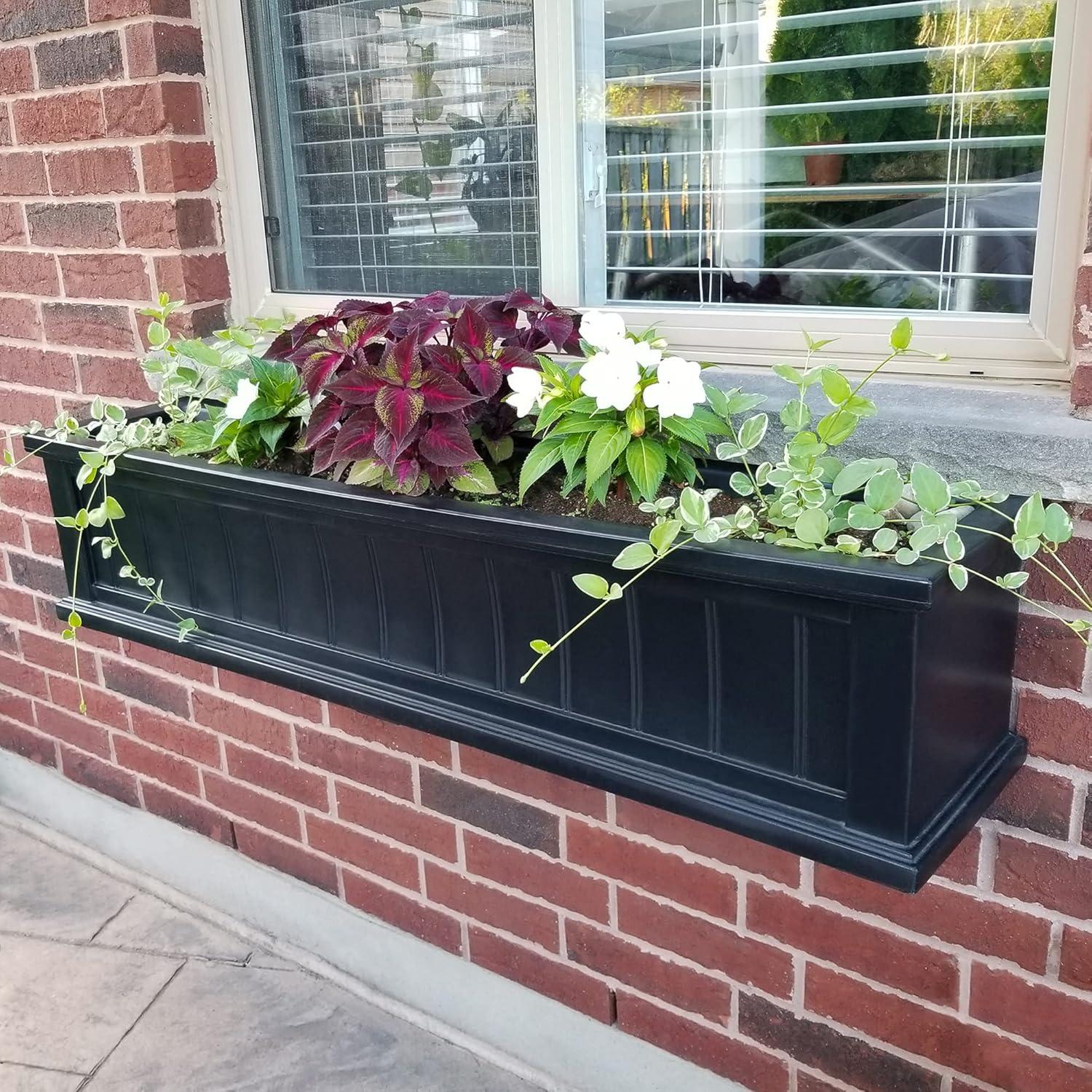 Mayne Cape Cod 48" x 11" x 10.8" Rectangle Black Self-Watering Polyethylene Window Box Planter