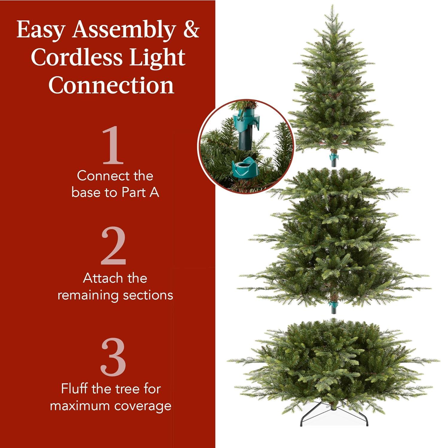 Best Choice Products Pre-Lit Artificial Aspen Noble Fir Christmas Tree w/ Branch Tips, LED Lights