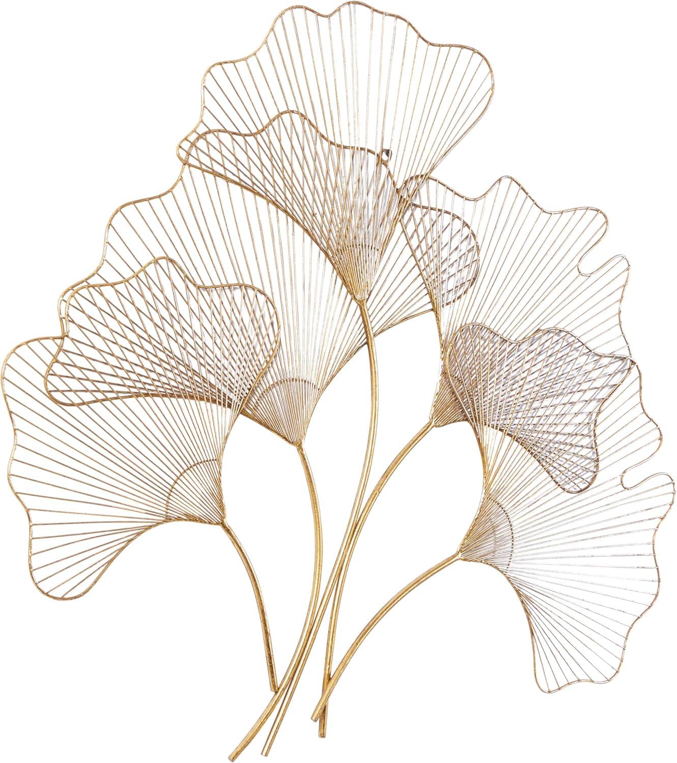 Elegant Gold Gingko Leaf Cluster Wall Sculpture, 38" x 34"