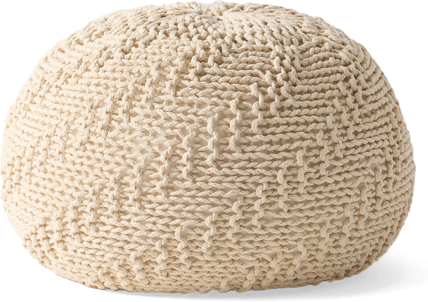 Christopher Knight Home Barwick Modern Knitted Round Pouf Ivory: Upholstered Ottoman, No Assembly Required