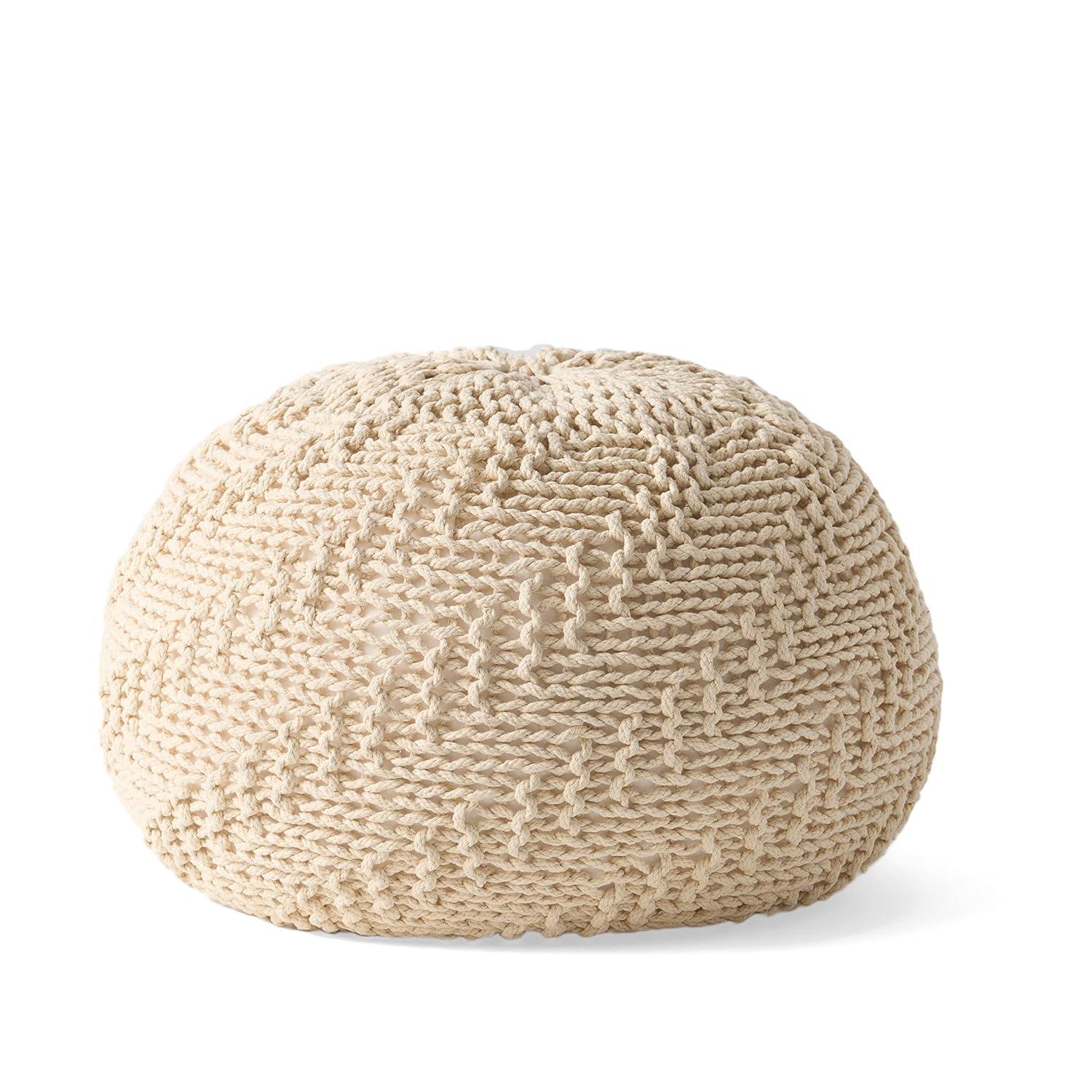 Christopher Knight Home Barwick Modern Knitted Round Pouf Ivory: Upholstered Ottoman, No Assembly Required