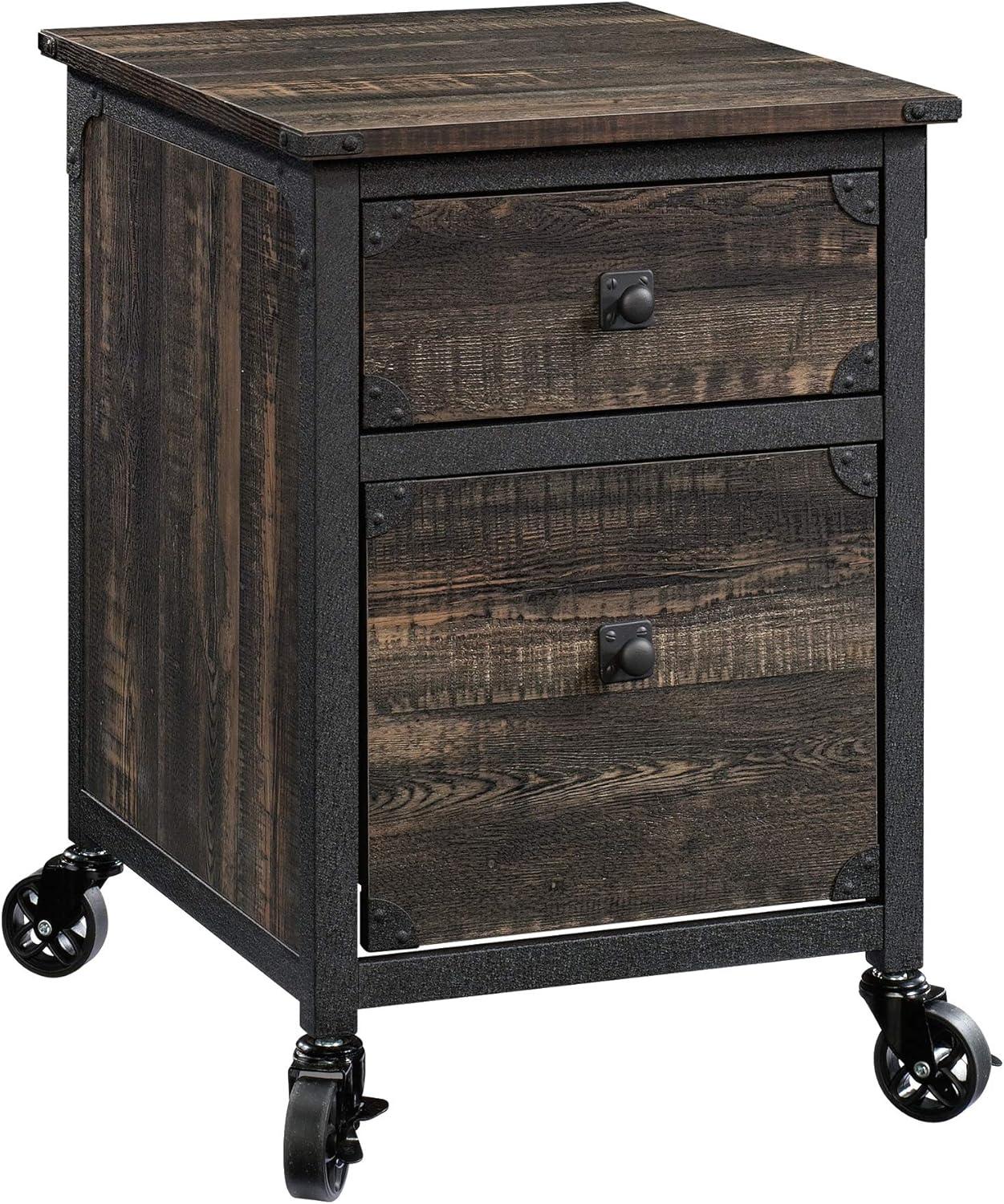 Carbon Oak 2-Drawer Mobile Pedestal with Powder-Coated Metal Frame