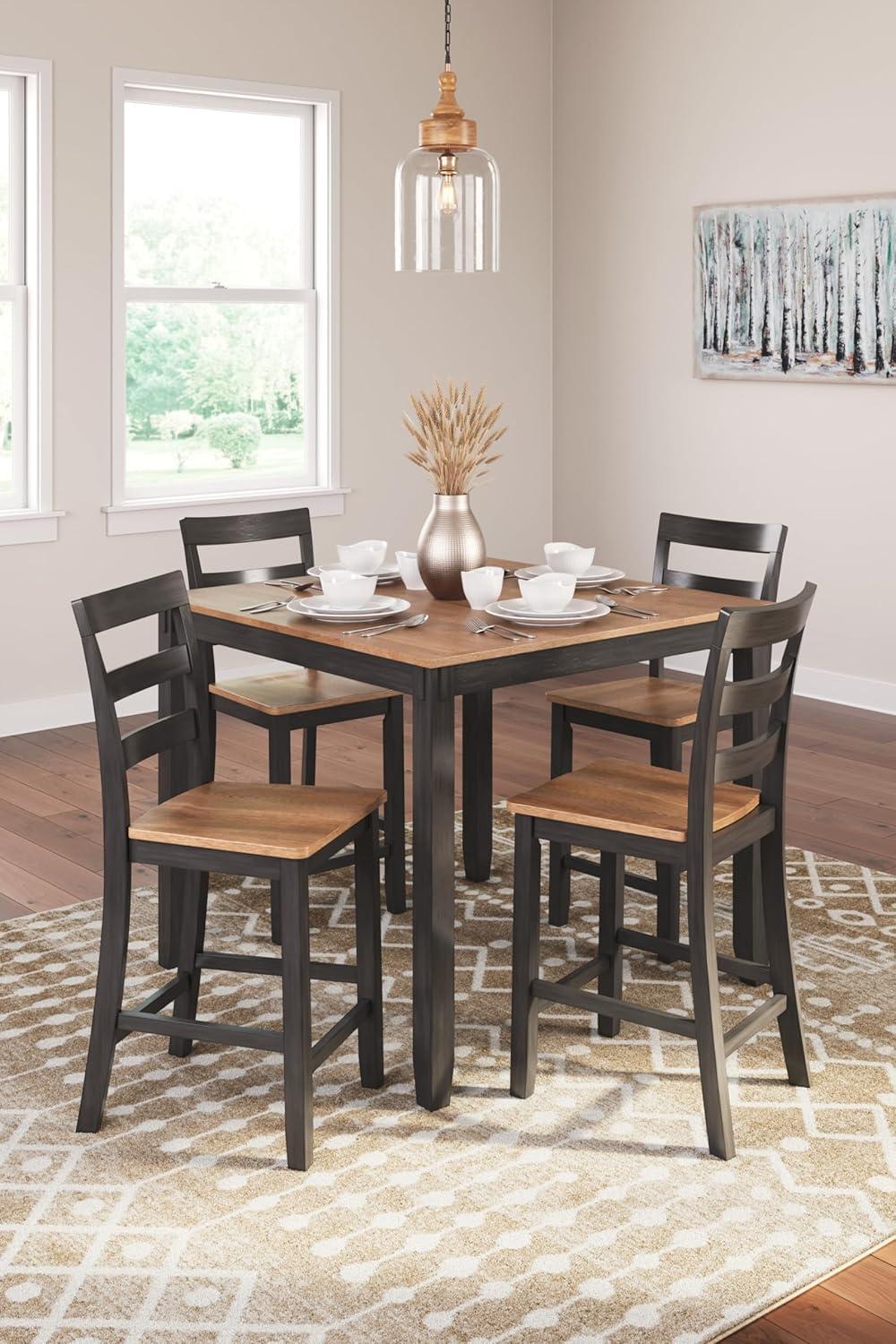 Light Brown and Dark Brown Counter Height Dining Set with 4 Chairs