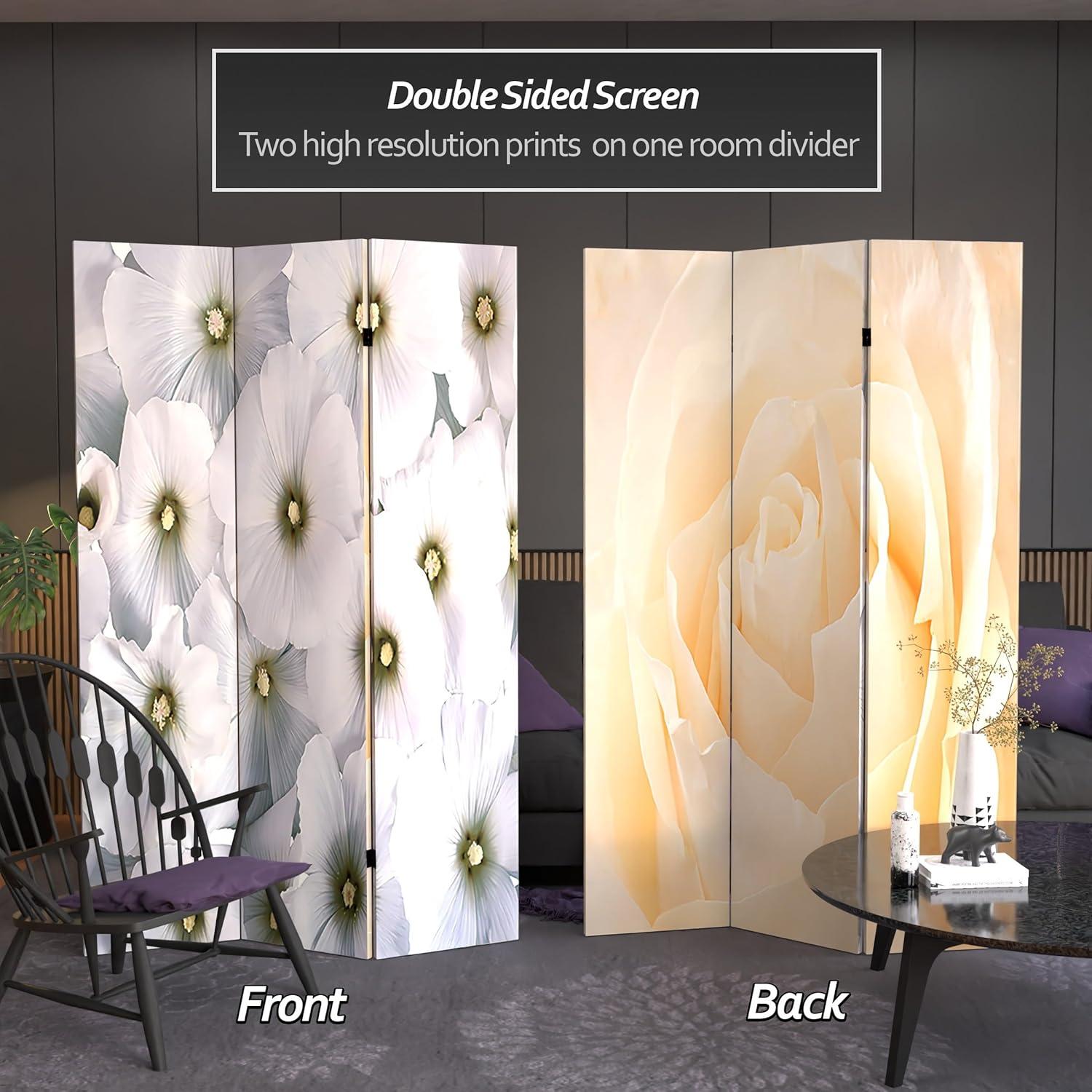 Modern 6 ft. Tall Floral Folding Room Divider with Canvas Fabric