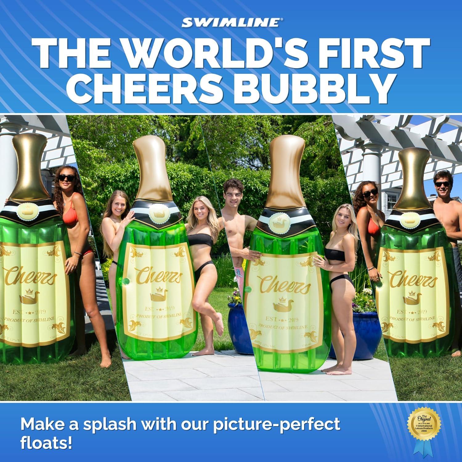 Swimline 90661M Giant 86" Inflatable Cheers Bubbly Champagne Pool Float or Lake Raft Lounger for 1 Person, Green & Gold