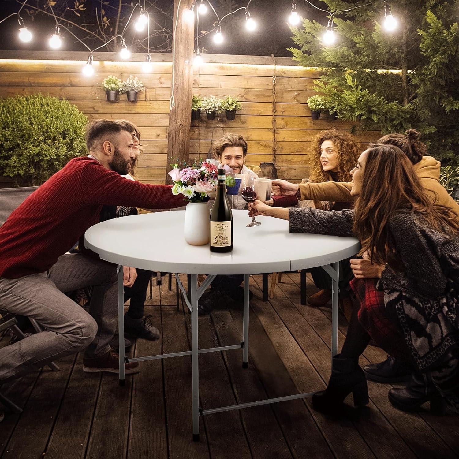 MoNiBloom Plastic Round Folding Table, Portable Foldable Party Banquet Table for Camping Dining Outdoor Picnic