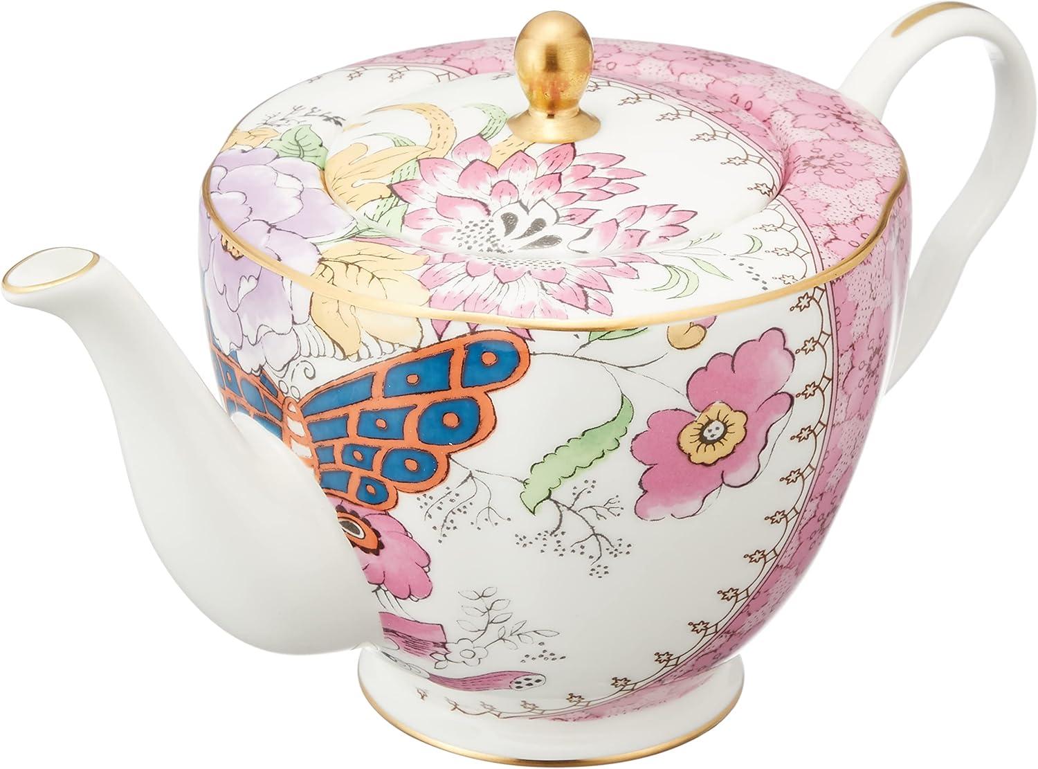 Butterfly Bloom Floral Bone China Teapot with Gold Accents