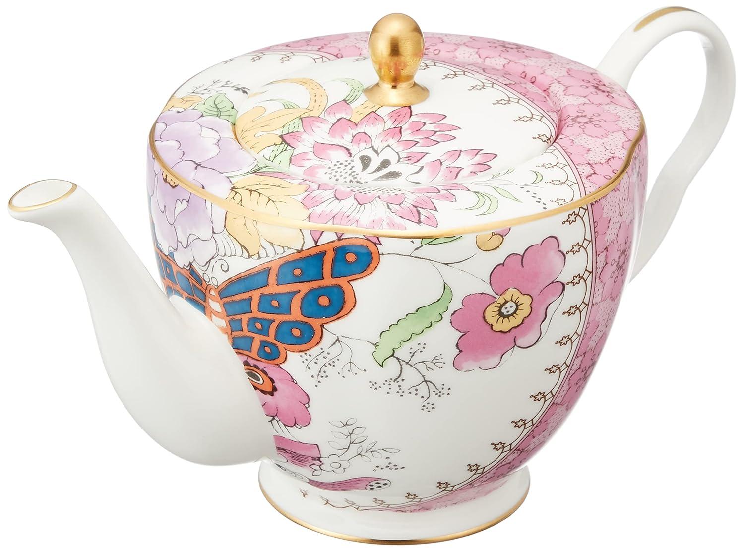 Butterfly Bloom Floral Bone China Teapot with Gold Accents