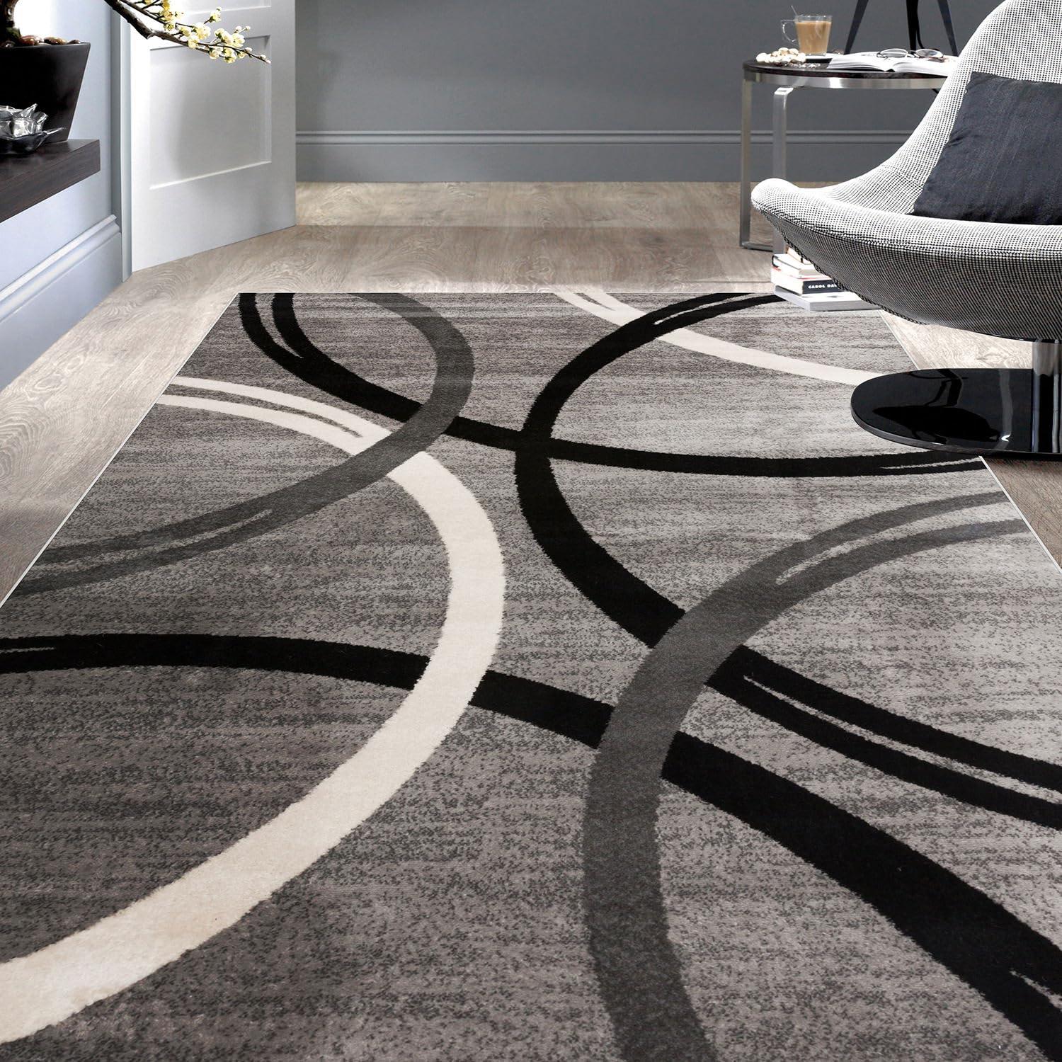 World Rug Gallery Contemporary Abstract Circles Design Gray 5'3" x 7'3" Area Rug