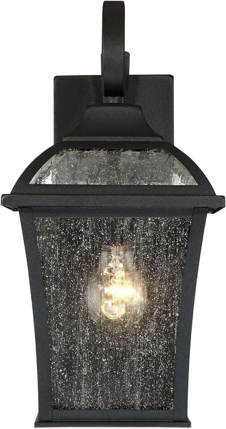 John Timberland Mosconi Rustic Outdoor Wall Lights Fixture Set of 2 Textured Black 15" Clear Seedy Glass for Post Exterior Barn Deck House Porch Yard