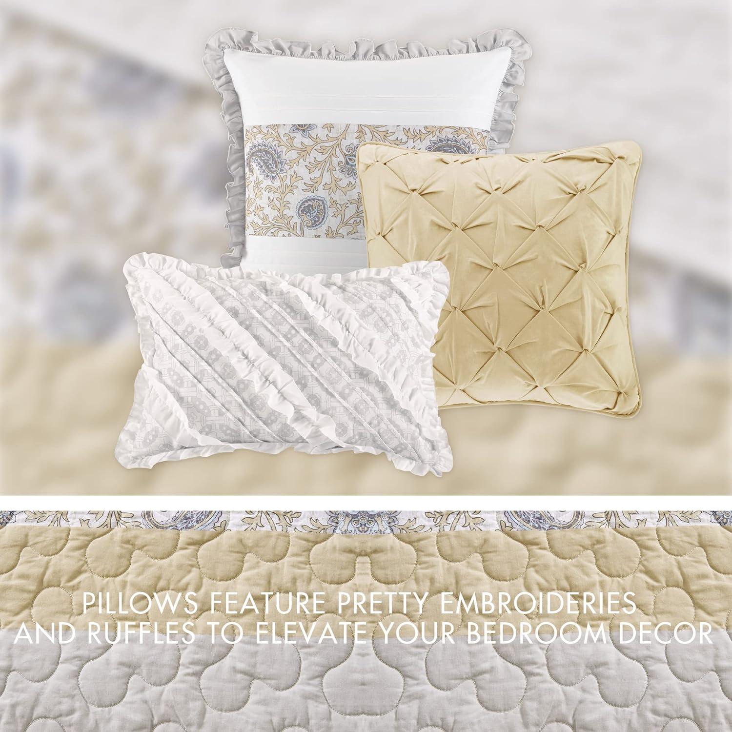 Dawn 6 Piece Cotton Percale Quilt Set with Throw Pillows