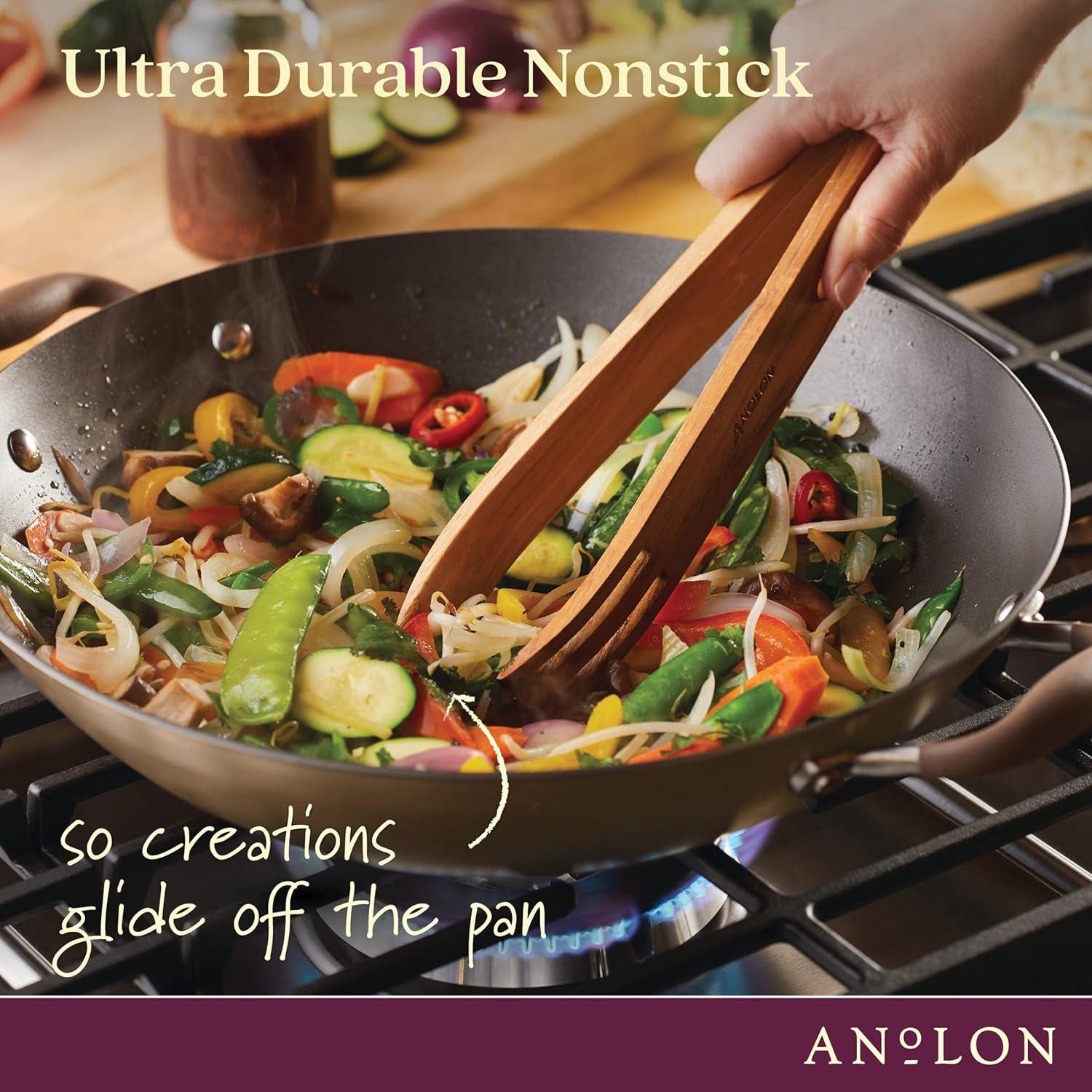 Anolon Advanced Home 14 inch Nonstick Wok with Side Handles and Lid, Bronze