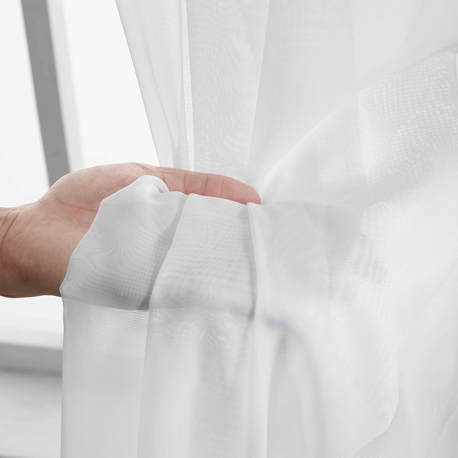 HLC.ME Sheer Voile Transparent Window Treatment Rod Pocket Curtain Panels - Set of 2 - White, 54 W x 90 L