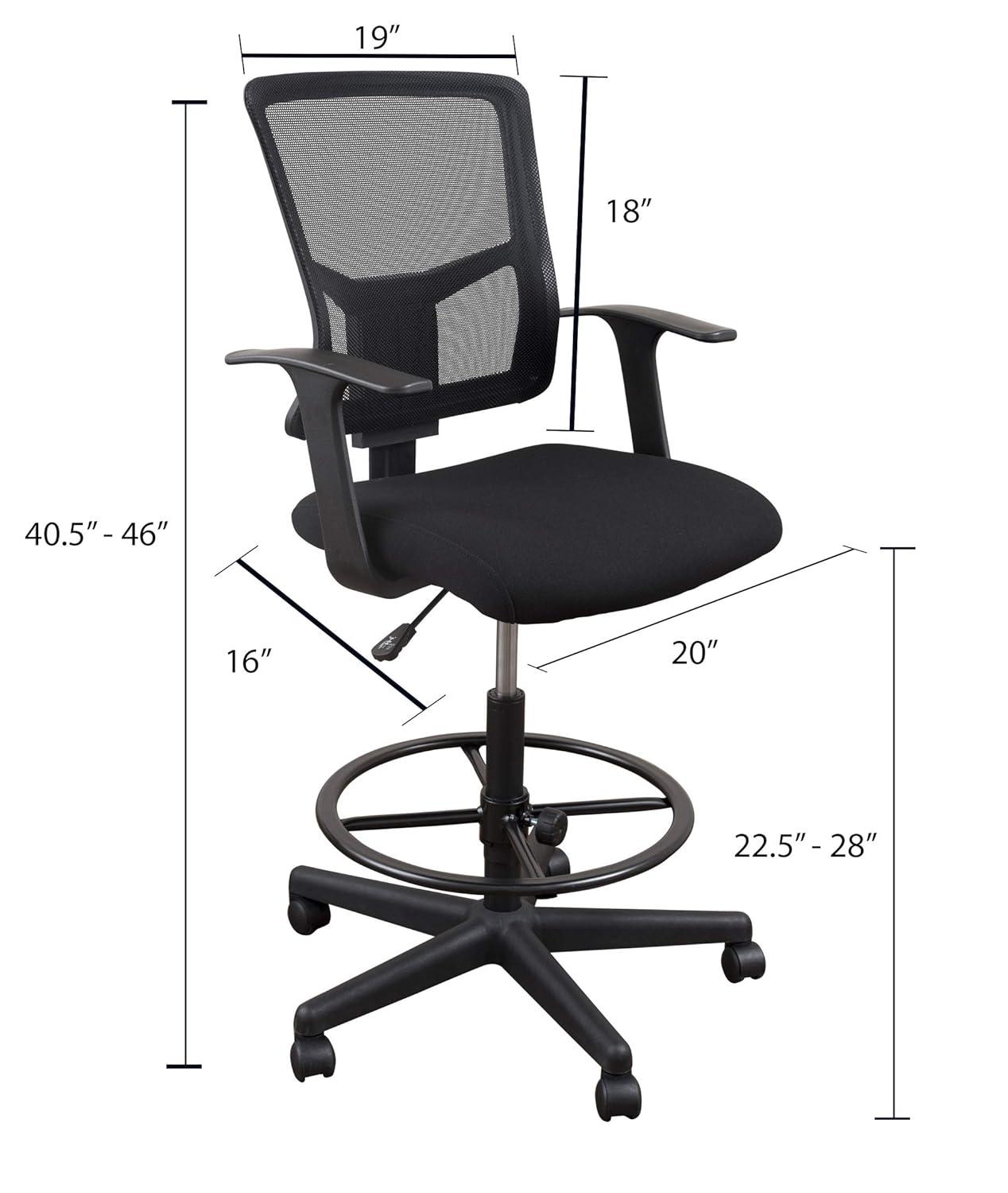 Stand Up Desk Store Sit to Stand Drafting Task Stool Chair for Standing Desks with Adjustable Footrest and Armrests (Black)