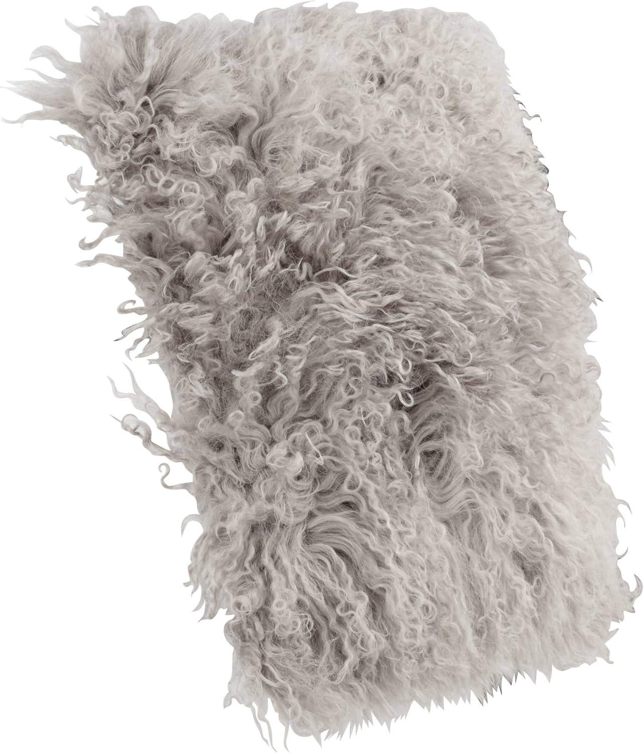 Fog Gray Wool Mongolian Lamb Fur Square Throw Pillow