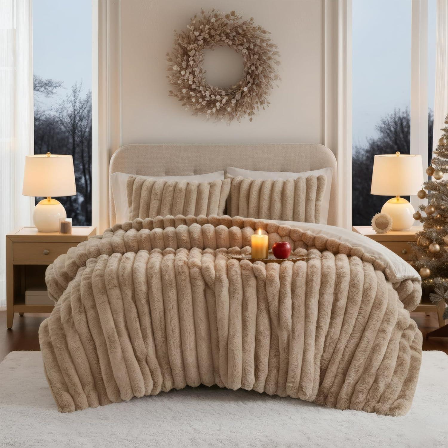 Madison Park Jasmine 3 Piece Ultrasoft Faux Fur Ribbed Comforter Set