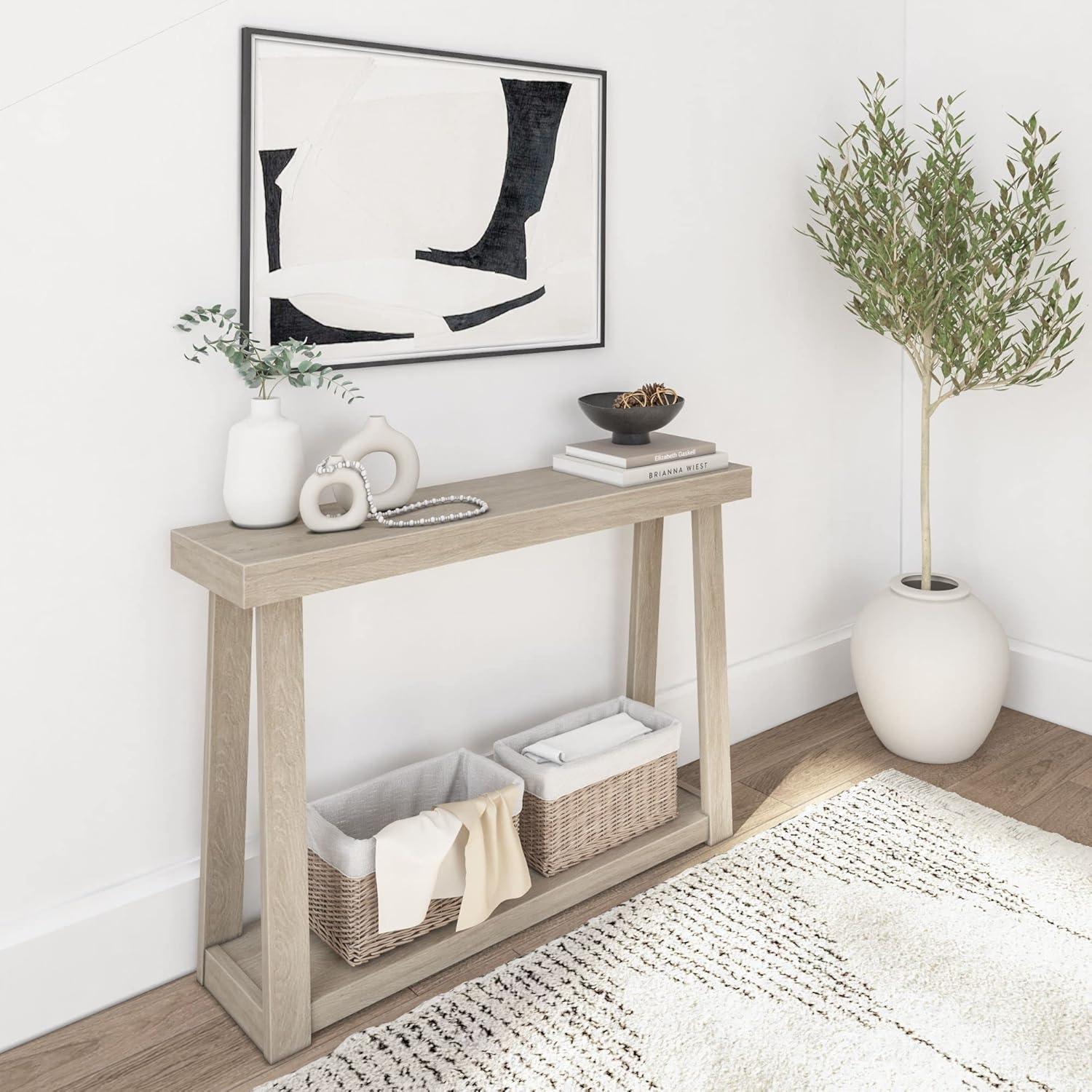 Plank+Beam 46.25" Solid Wood Console Table with Storage, Sofa Table with Shelf, Narrow Entryway Table for Hallway