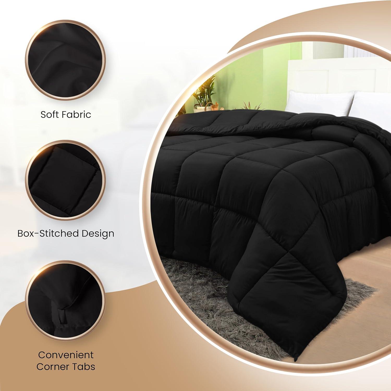 Utopia Bedding Comforters King Size, All Season Duvet Insert, Down Alternative Box Stitched Bed Comforter with Corner Tabs, Machine Washable (Black)