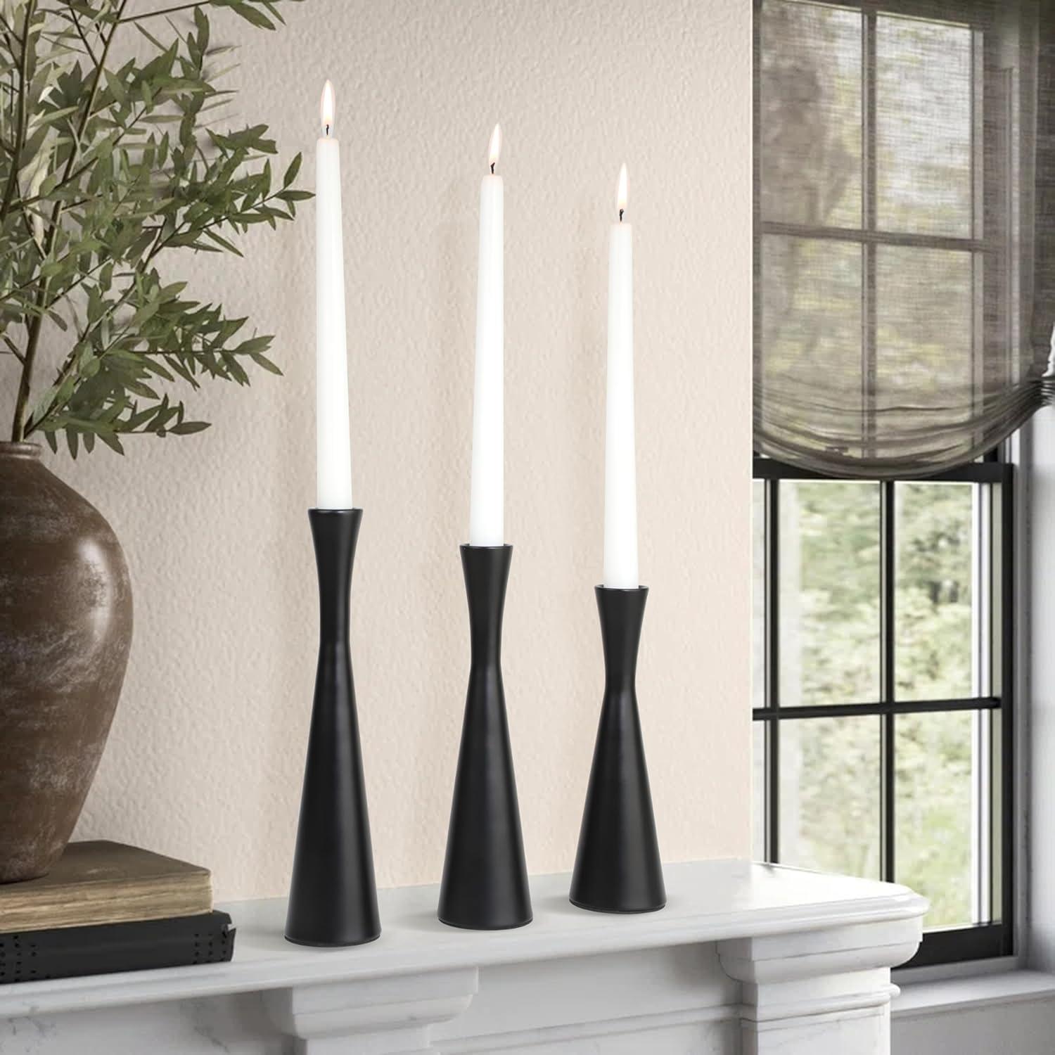 Set of 3 Black Metal Taper Candlestick Holders