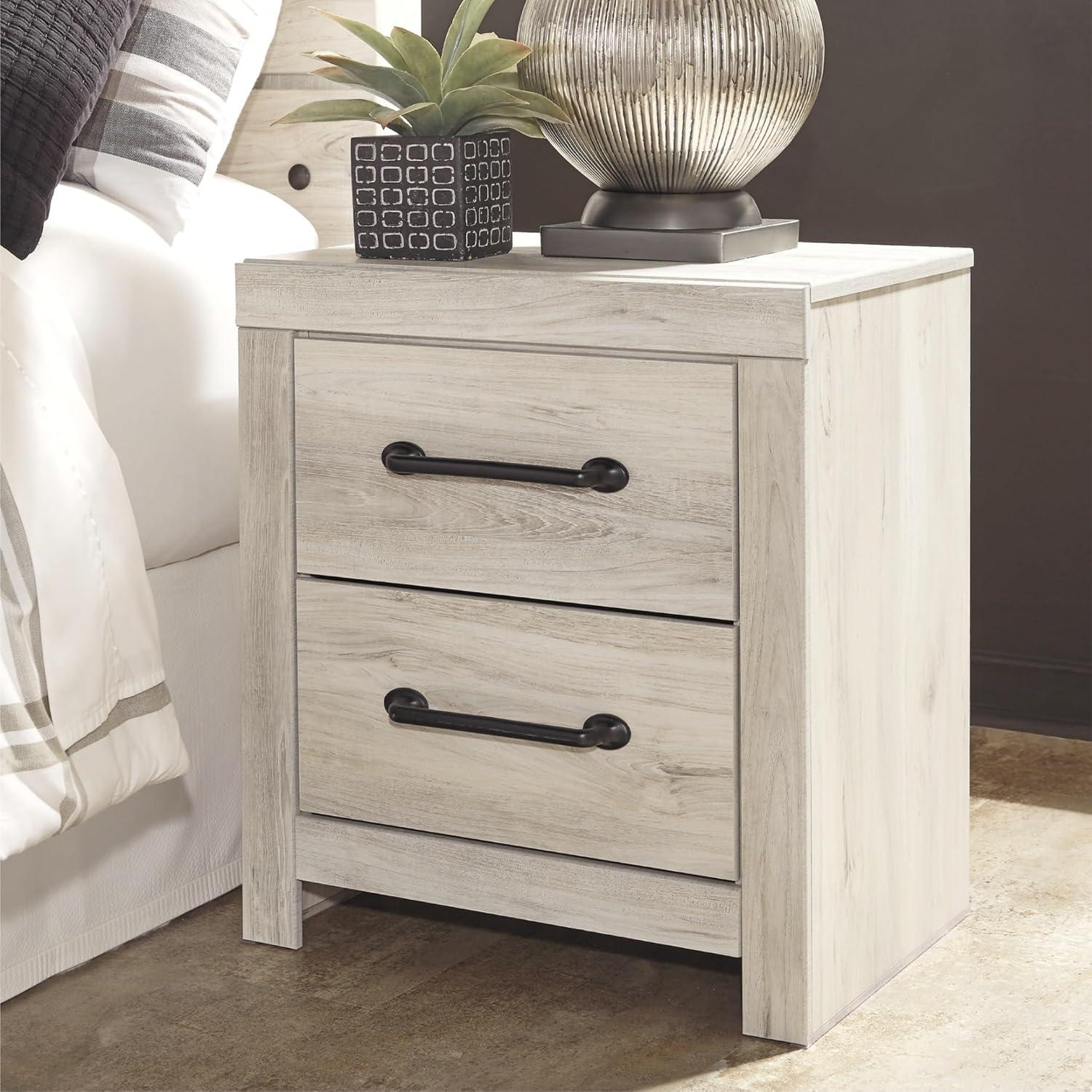 Cambeck Nightstand White - Signature Design by Ashley: Industrial Style Bedside Table with USB Ports & Storage
