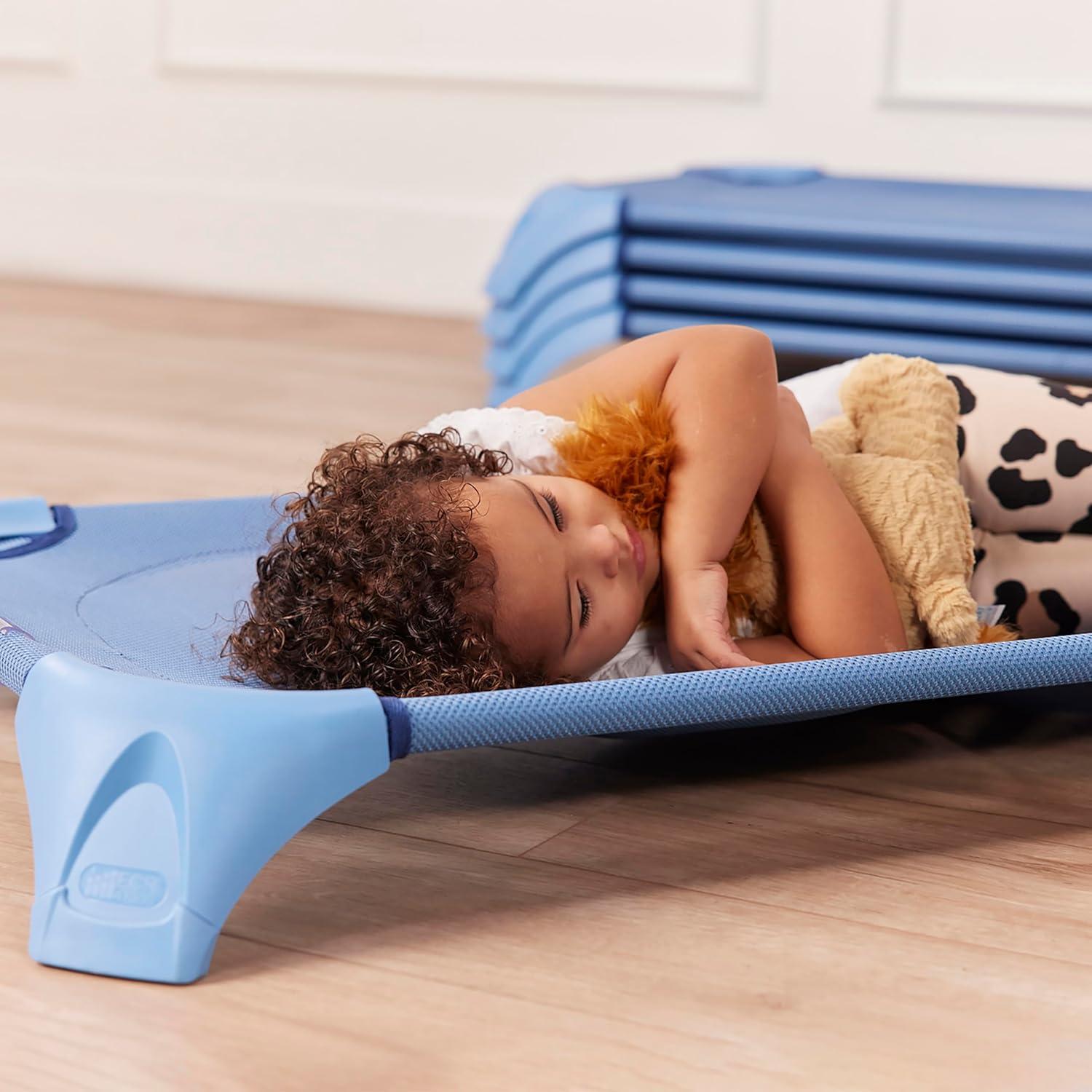 ECR4Kids ECR4Kids Stackable Kiddie Cot with Sheet, Classroom Furniture, Blue (Set of 6)