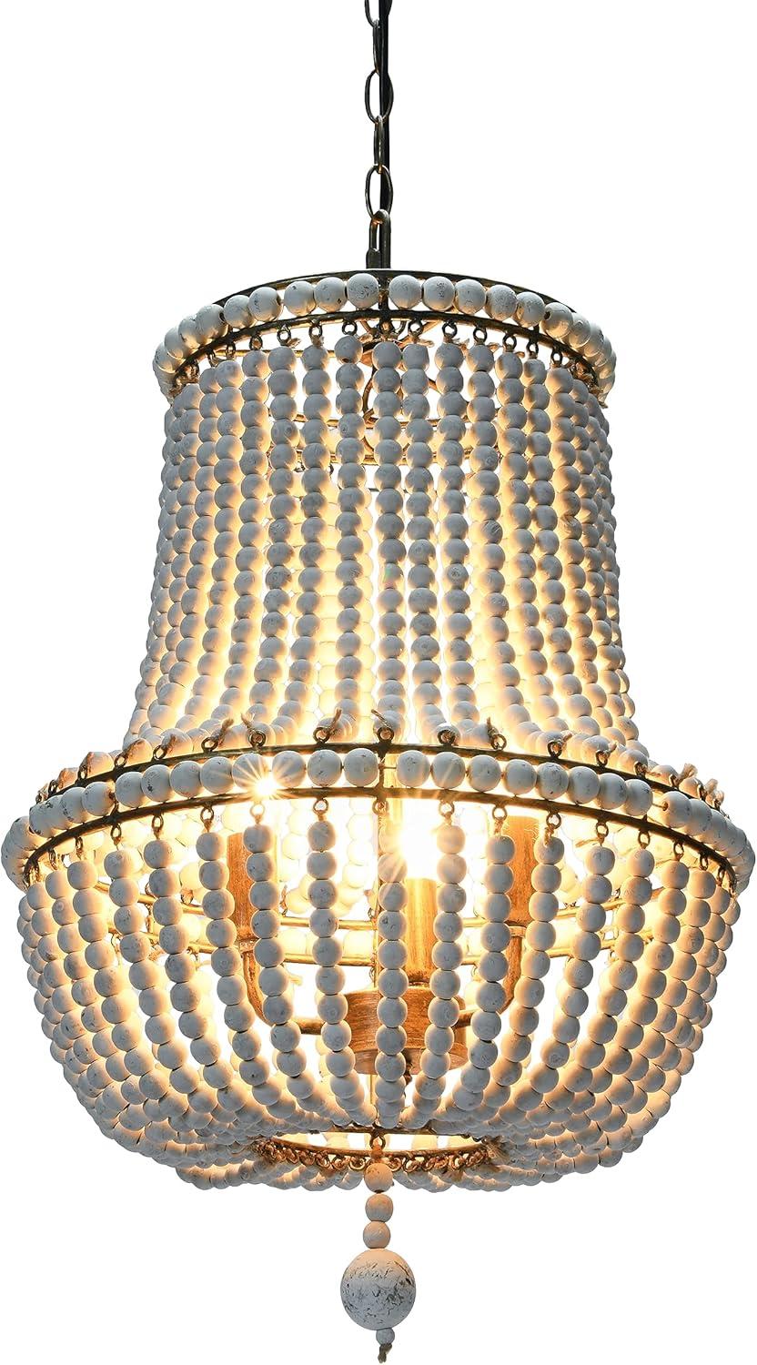 Storied Home Draped Wood 2-Tier Bead Chandelier: ETL Listed, Iron & Wood, Off-White Ceiling Fixture